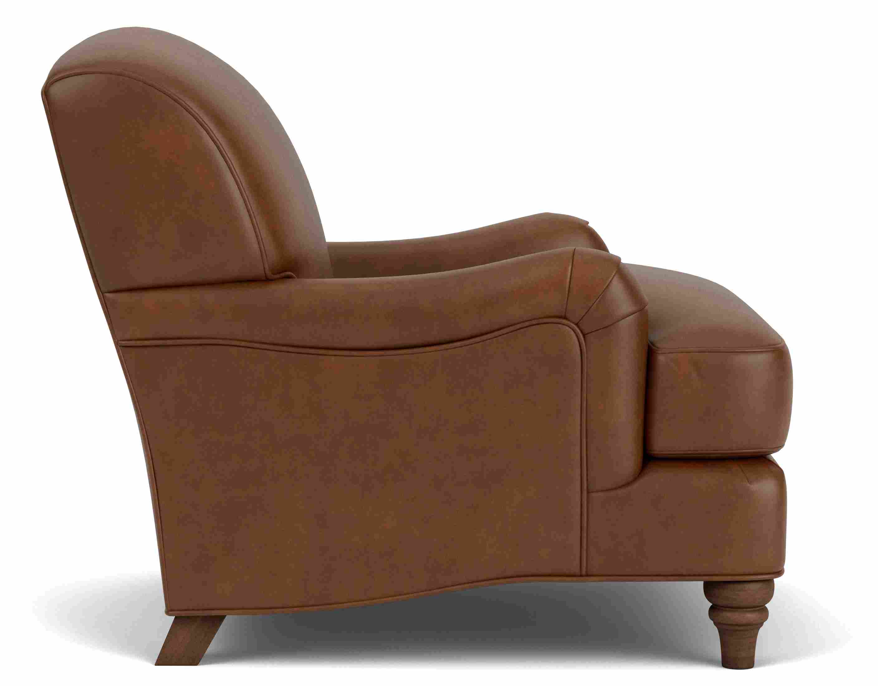 Side view of Humphrey Chair in Sarto Cognac Leather and Mocha legs.