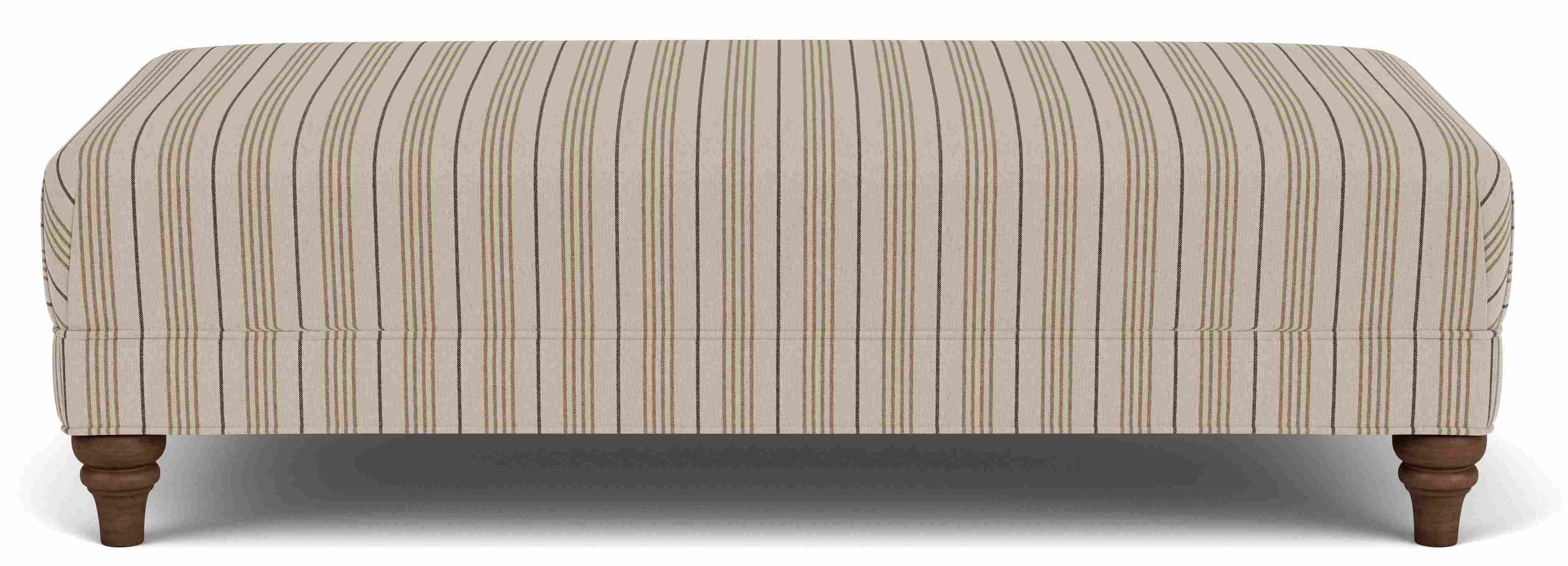 Front view of Humphrey 60w 30d 17h Ottoman in Prescott natural Fabric and Mocha legs.