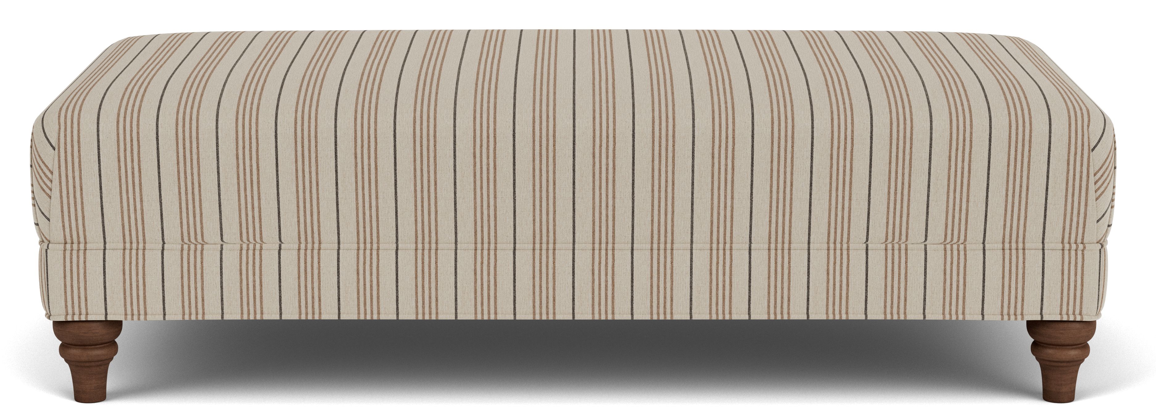 Front view of Humphrey 60w 30d 17h Ottoman in Prescott natural Fabric and Mocha legs.