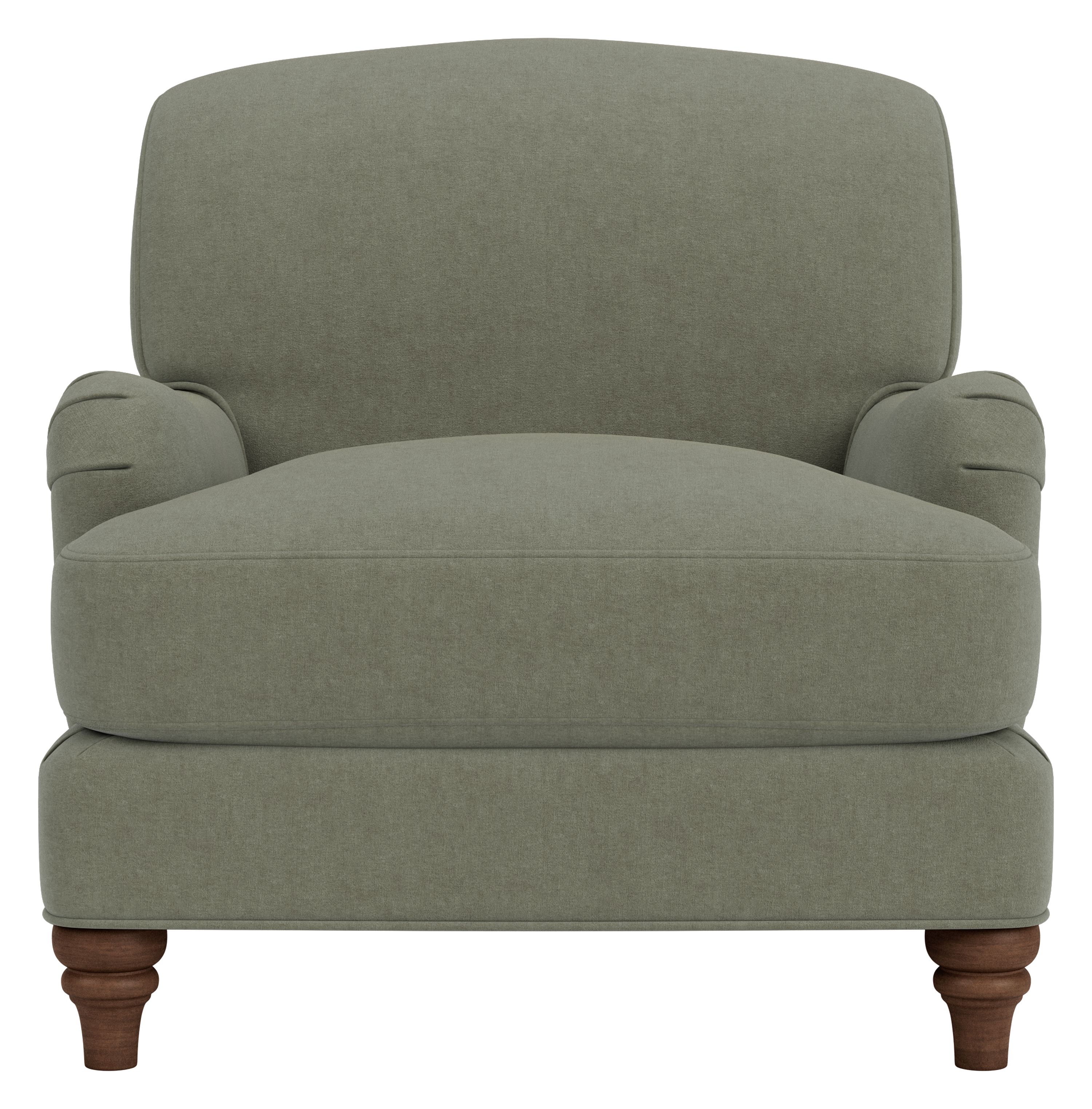 Front view of Humphrey Chair in Windsor Sage with mocha legs.