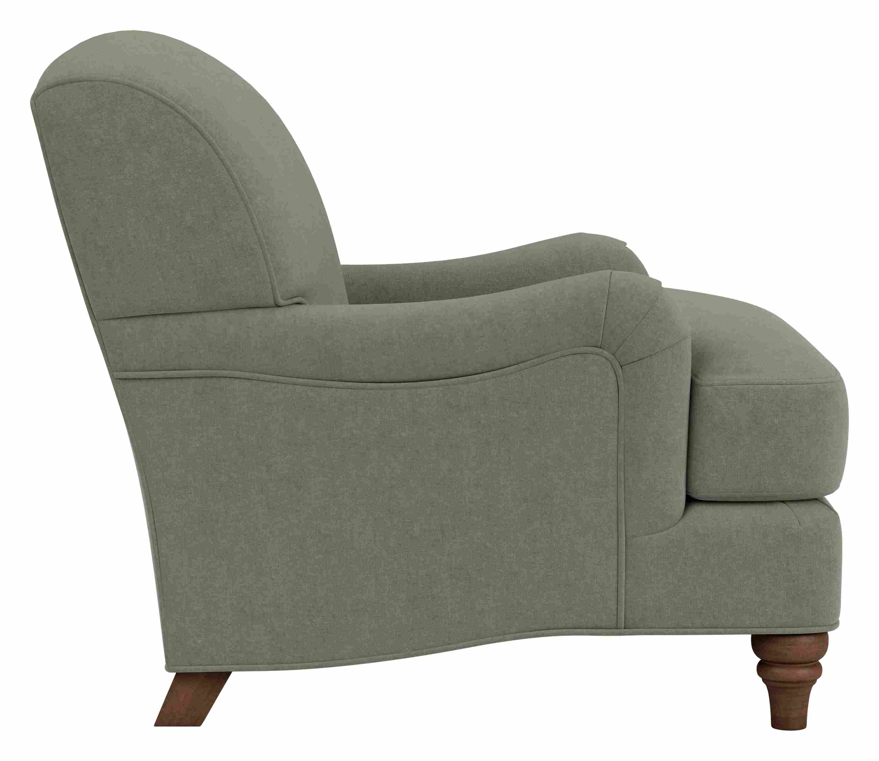 Side view of Humphrey Chair in Windsor Sage with mocha legs.