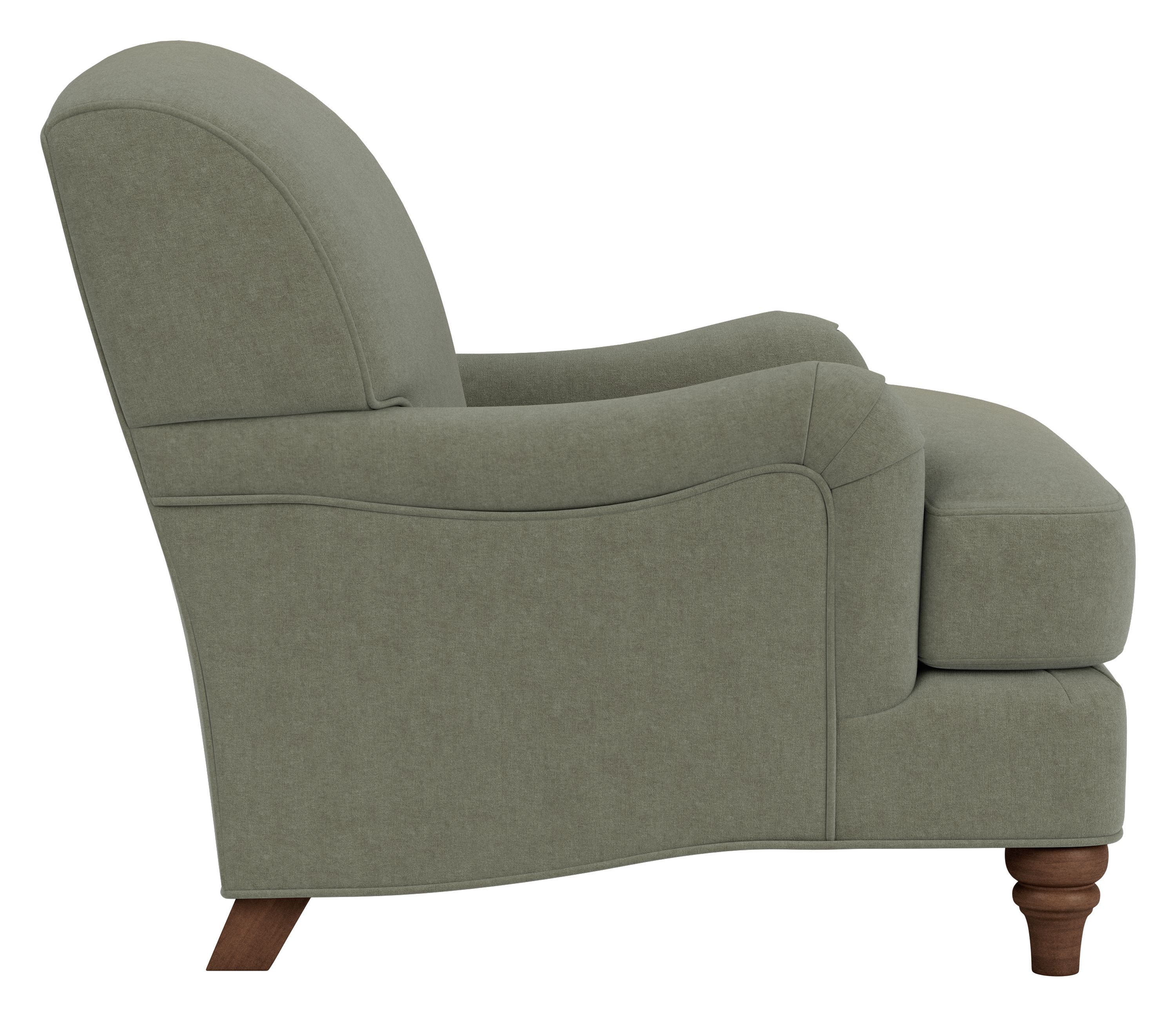 Side view of Humphrey Chair in Windsor Sage with mocha legs.