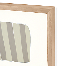 Corner detail of Jorey Hurley artwork abstract stripes 1 with white oak frame.