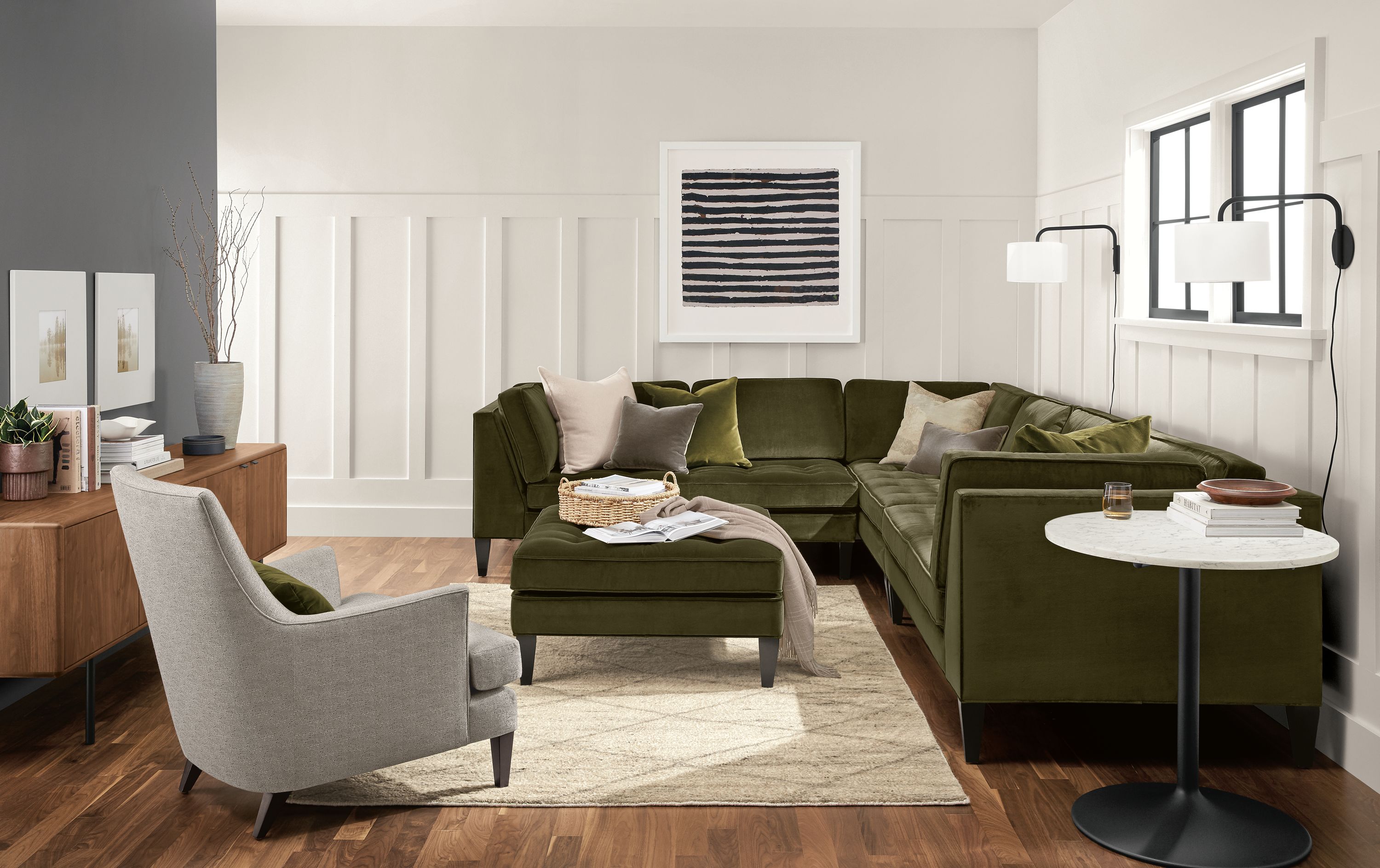 Detail of Hutton three-piece sectional.