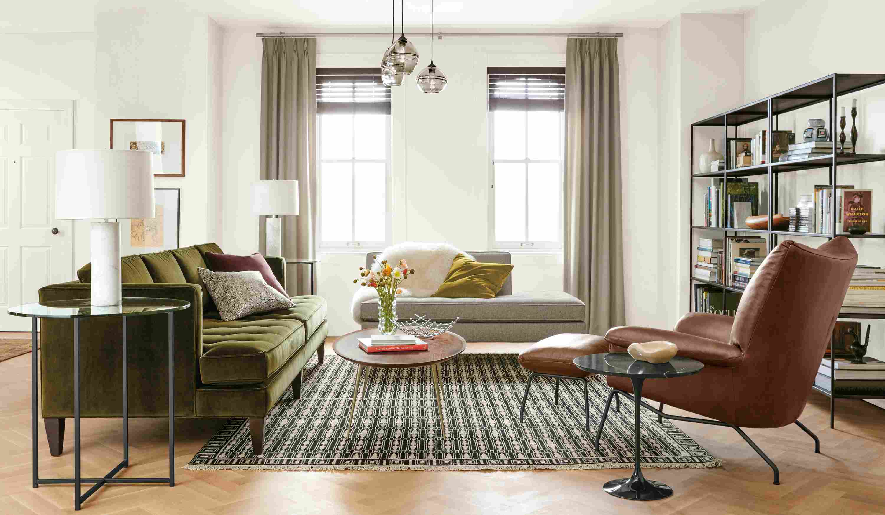 Hutton sofa in midcentury modern living room.