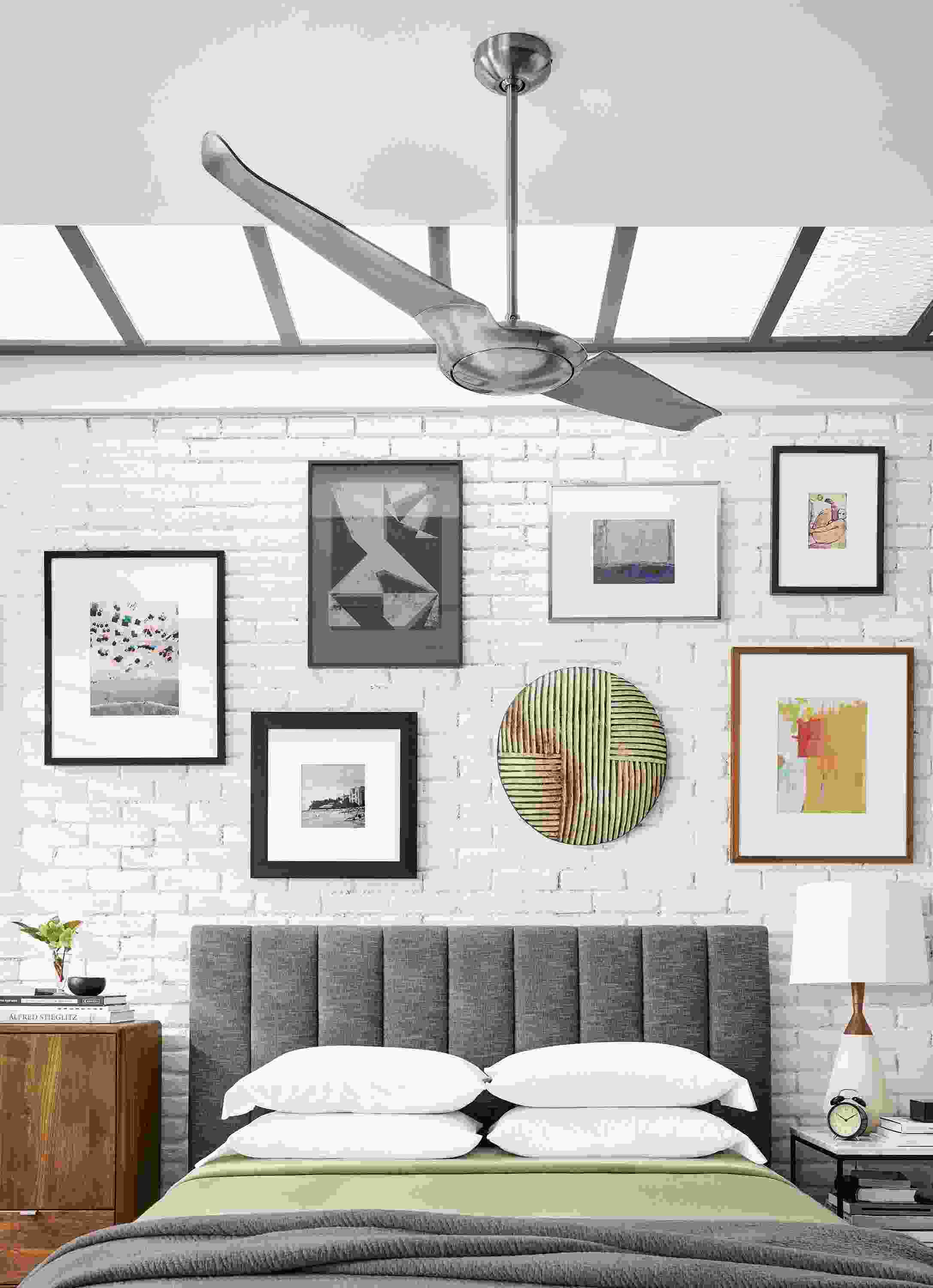 Detail of IC Air modern bedroom ceiling fan in Nickel.