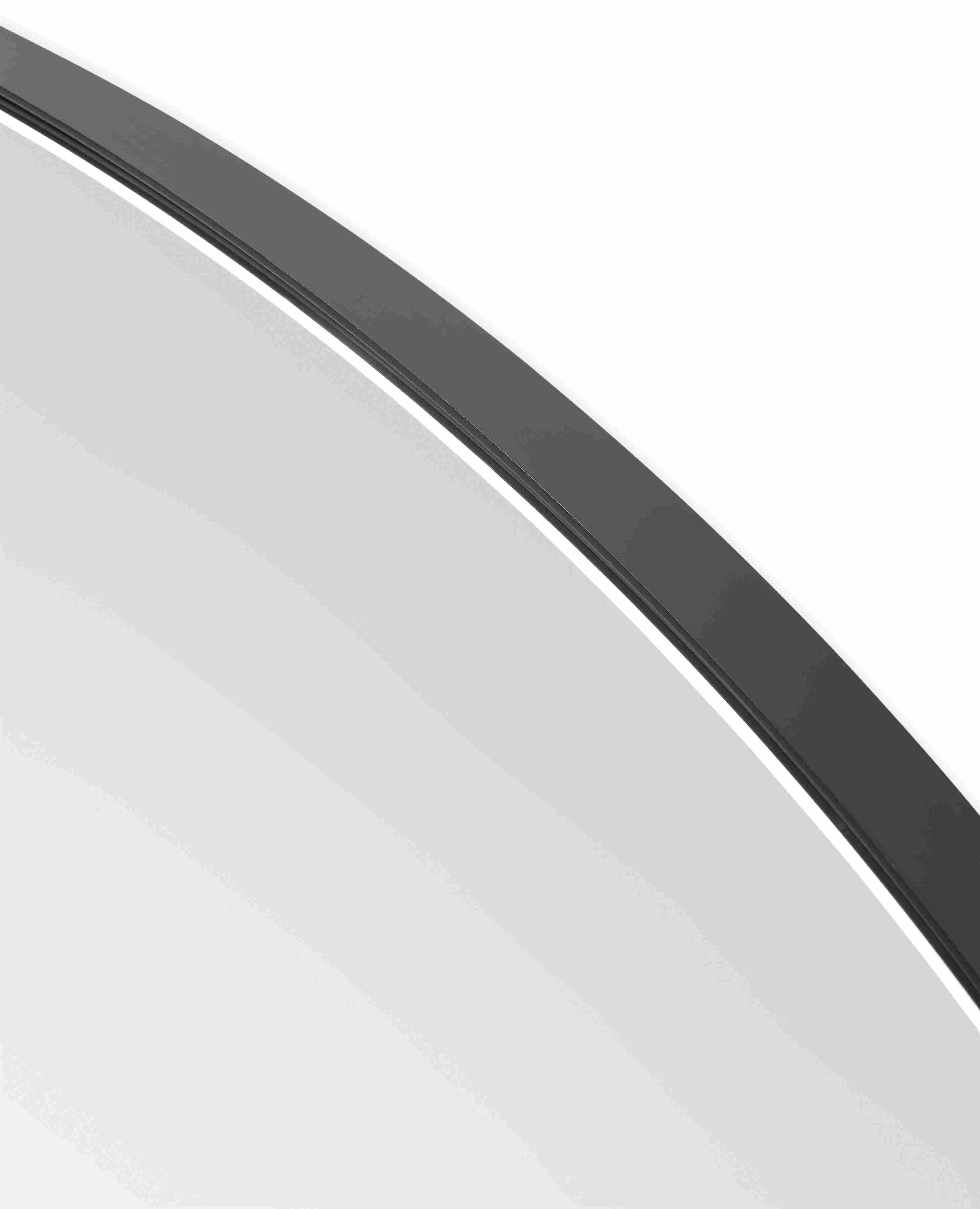 Corner detail of Infinity round mirror in Natural Steel.