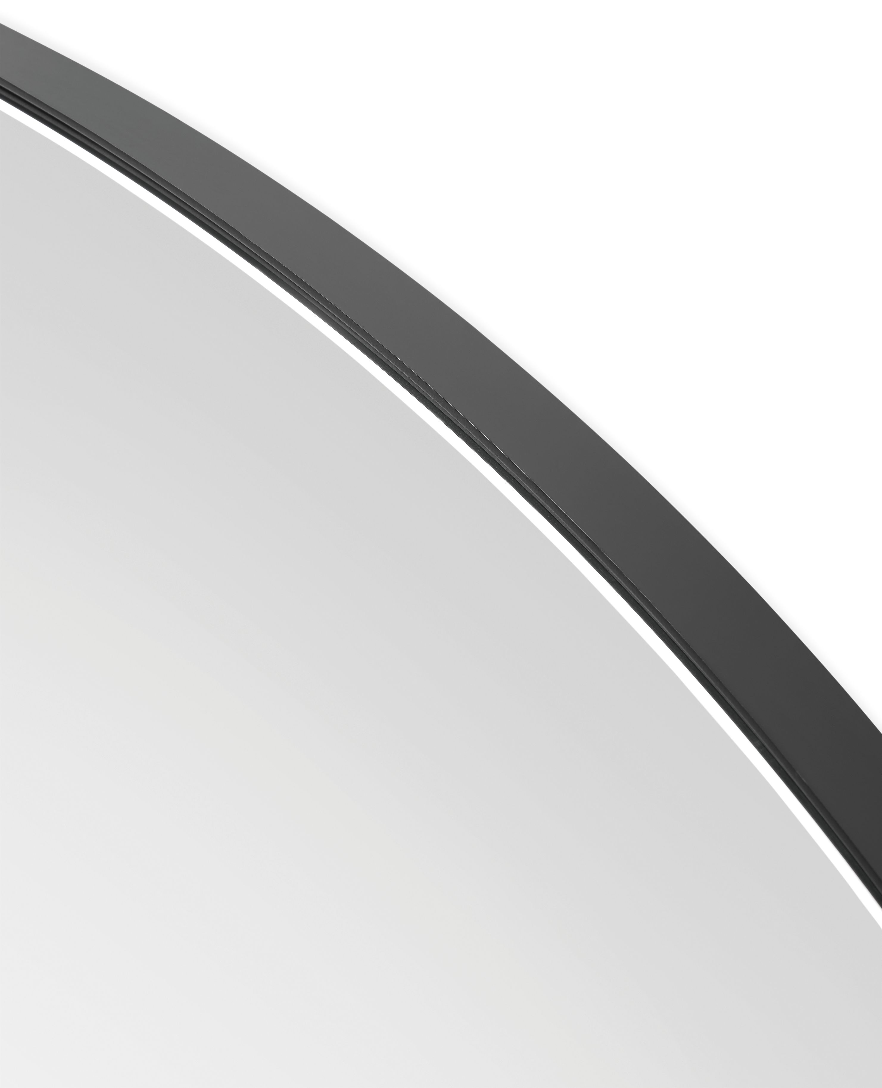 Corner detail of Infinity round mirror in Natural Steel.
