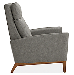 Side view of Isaac Select Recliner Thin-Arm in Sumner Fabric with Wood Base.