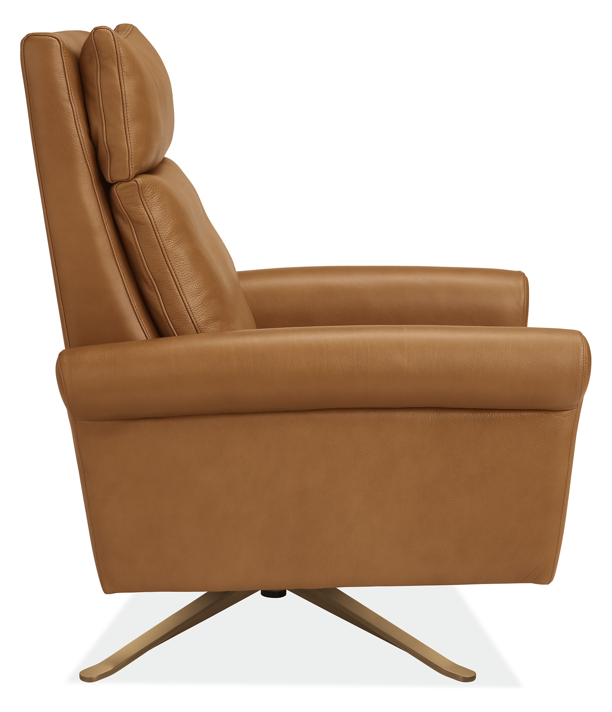 Side view of Isaac Select Recliner Rolled-Arm in Lecco Leather with Metal Base.
