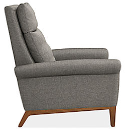 Side view of Isaac Select Recliner Rolled-Arm in Sumner Fabric with Wood Base.