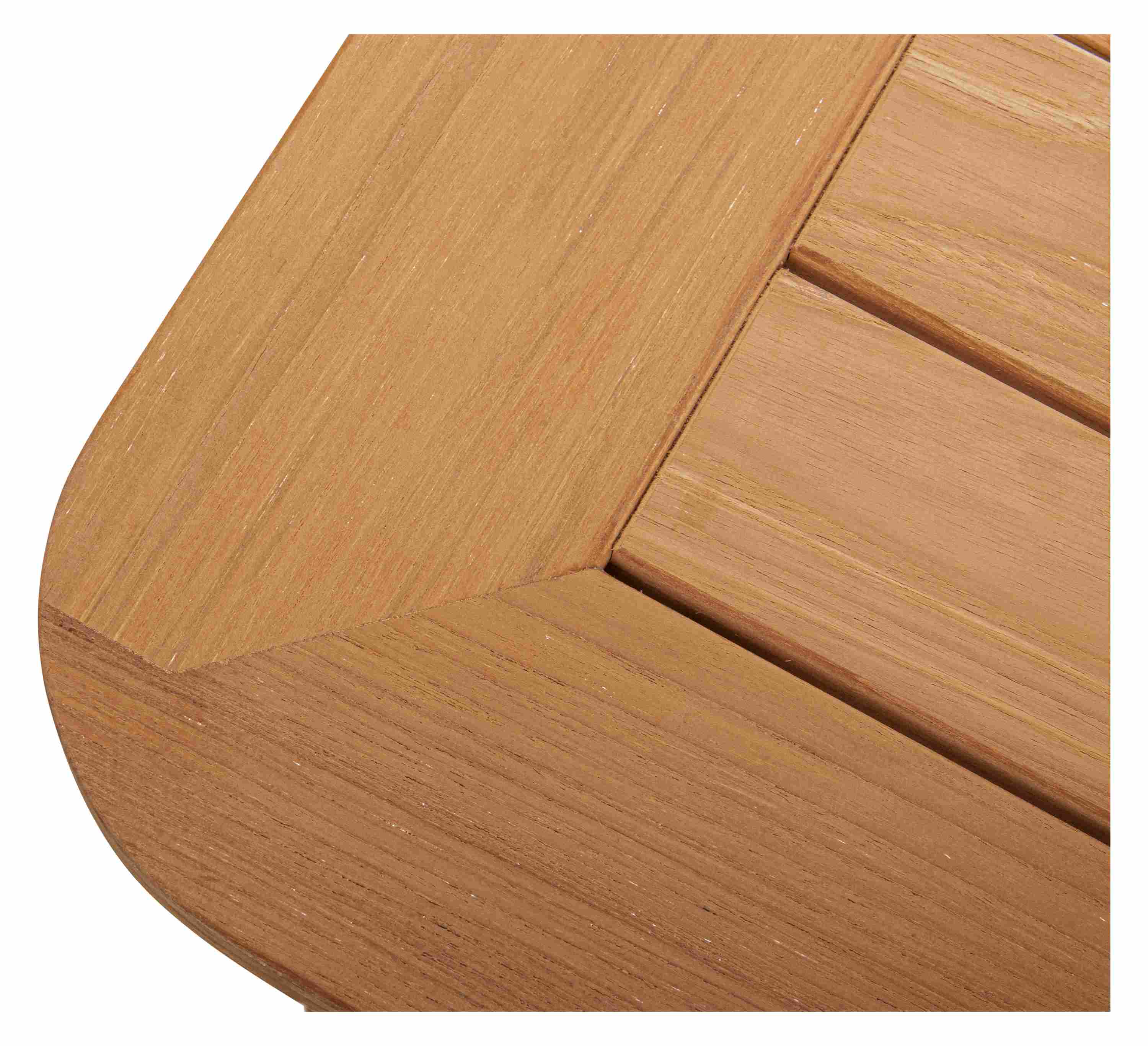 Corner detai of Isley 28-square by 20-high Side Table in Teak.