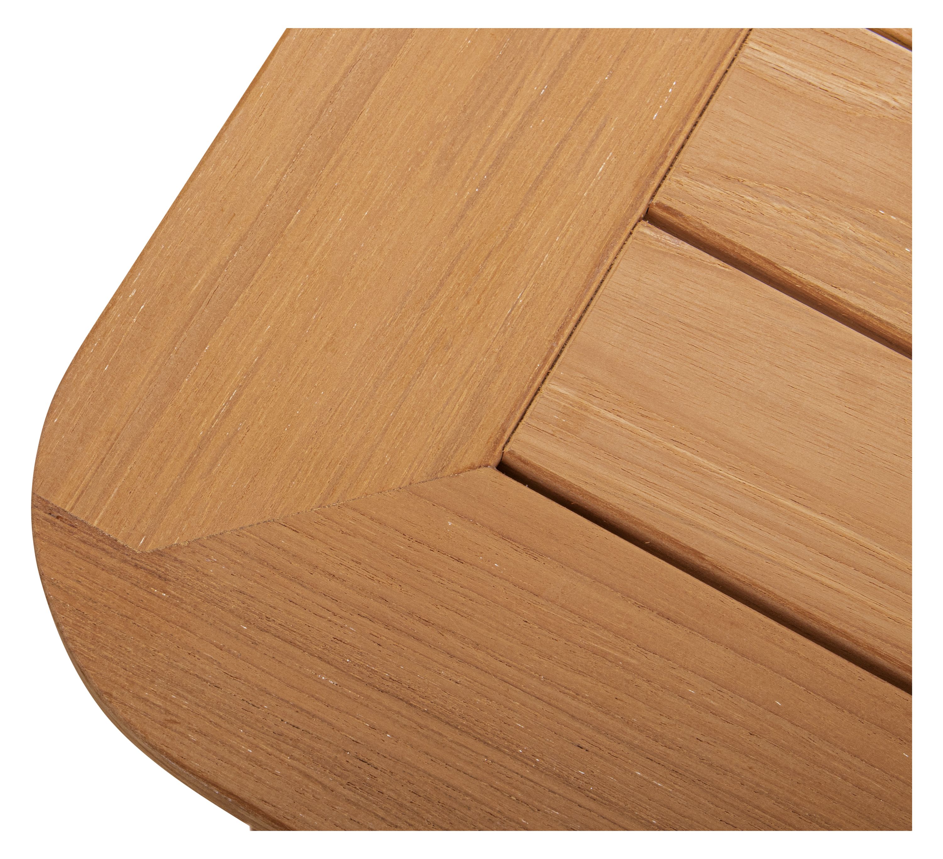 Corner detai of Isley 28-square by 20-high Side Table in Teak.