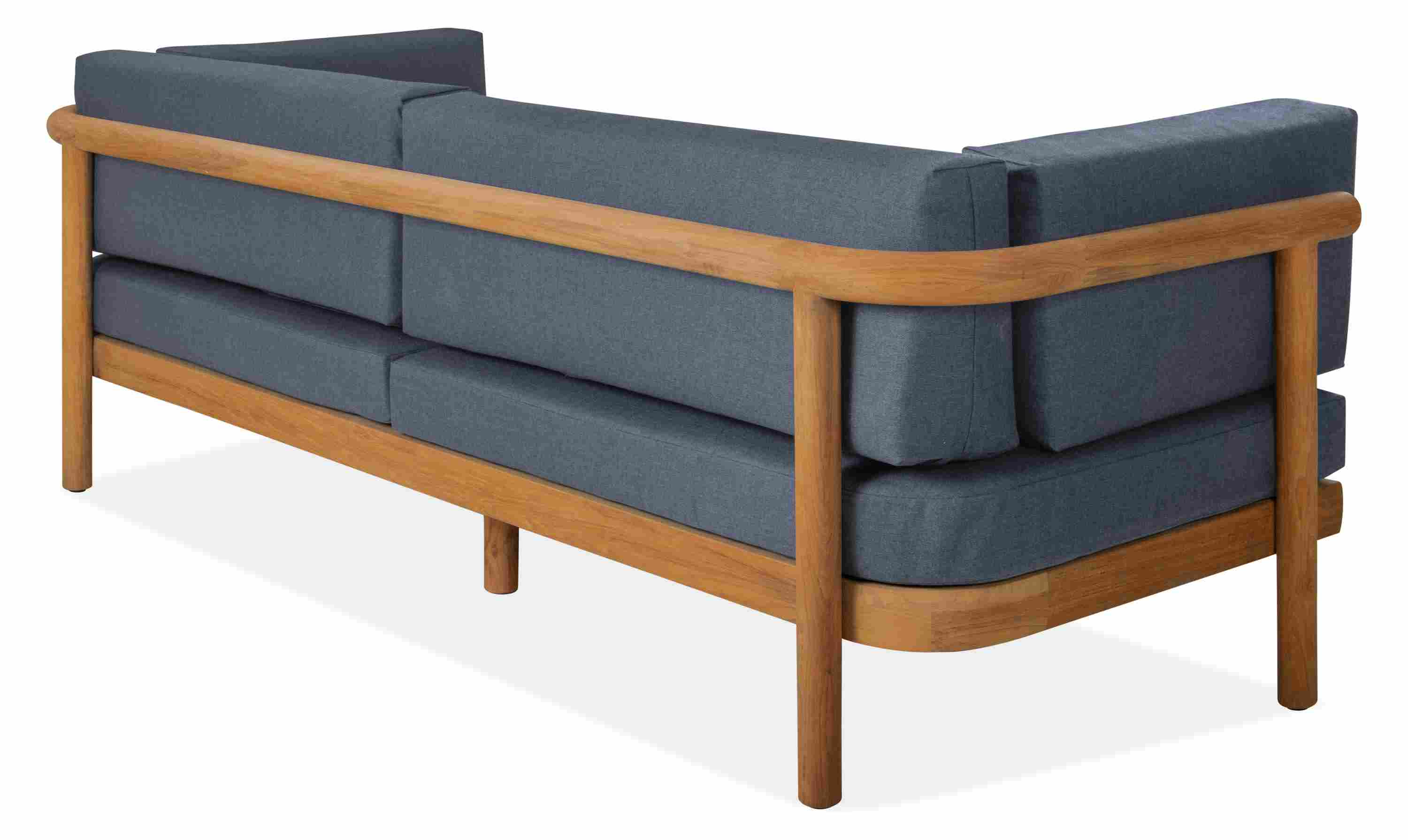 Back view of Isley 87-inch Sofa in Teak with Cushions in Bolton Navy.