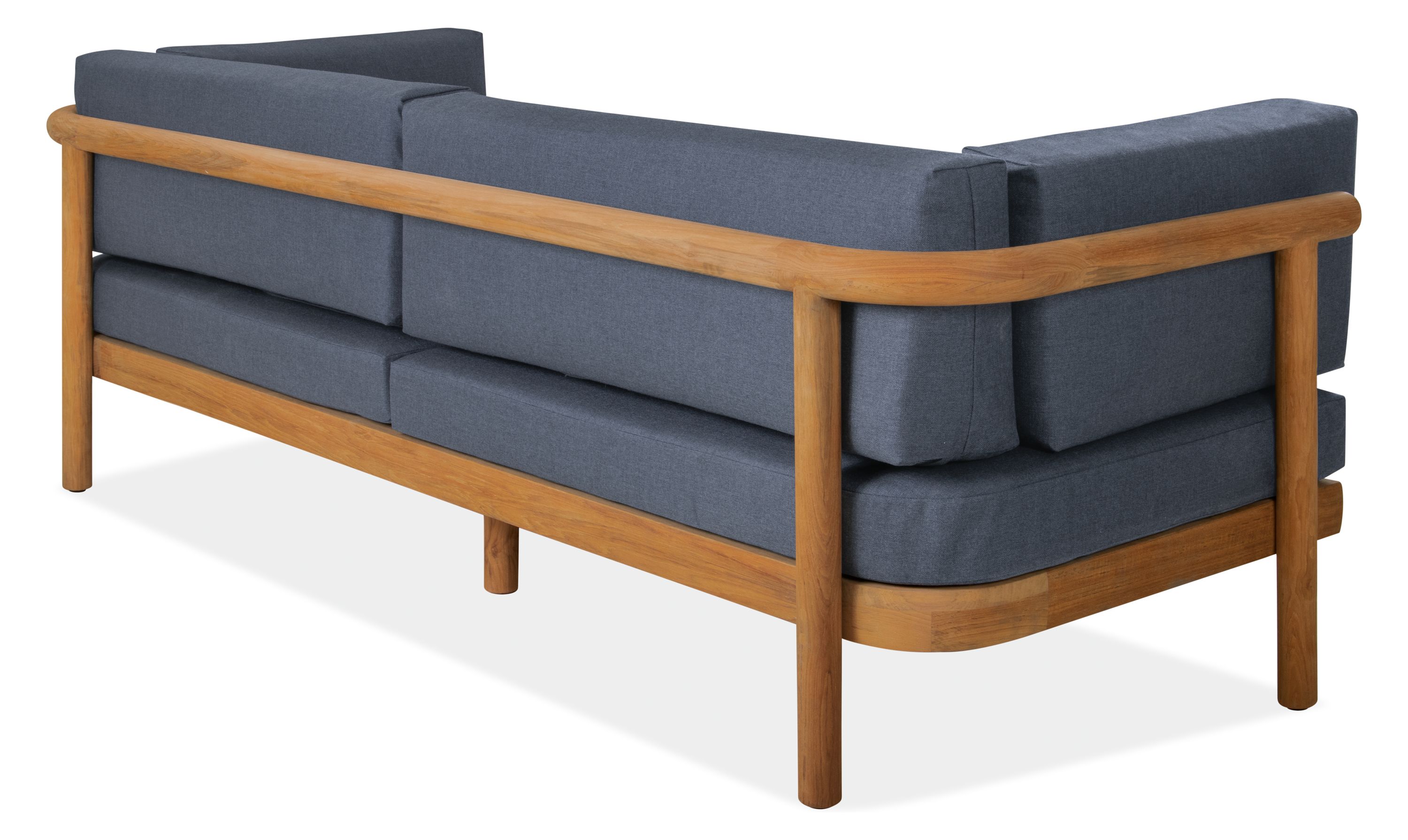 Back view of Isley 87-inch Sofa in Teak with Cushions in Bolton Navy.