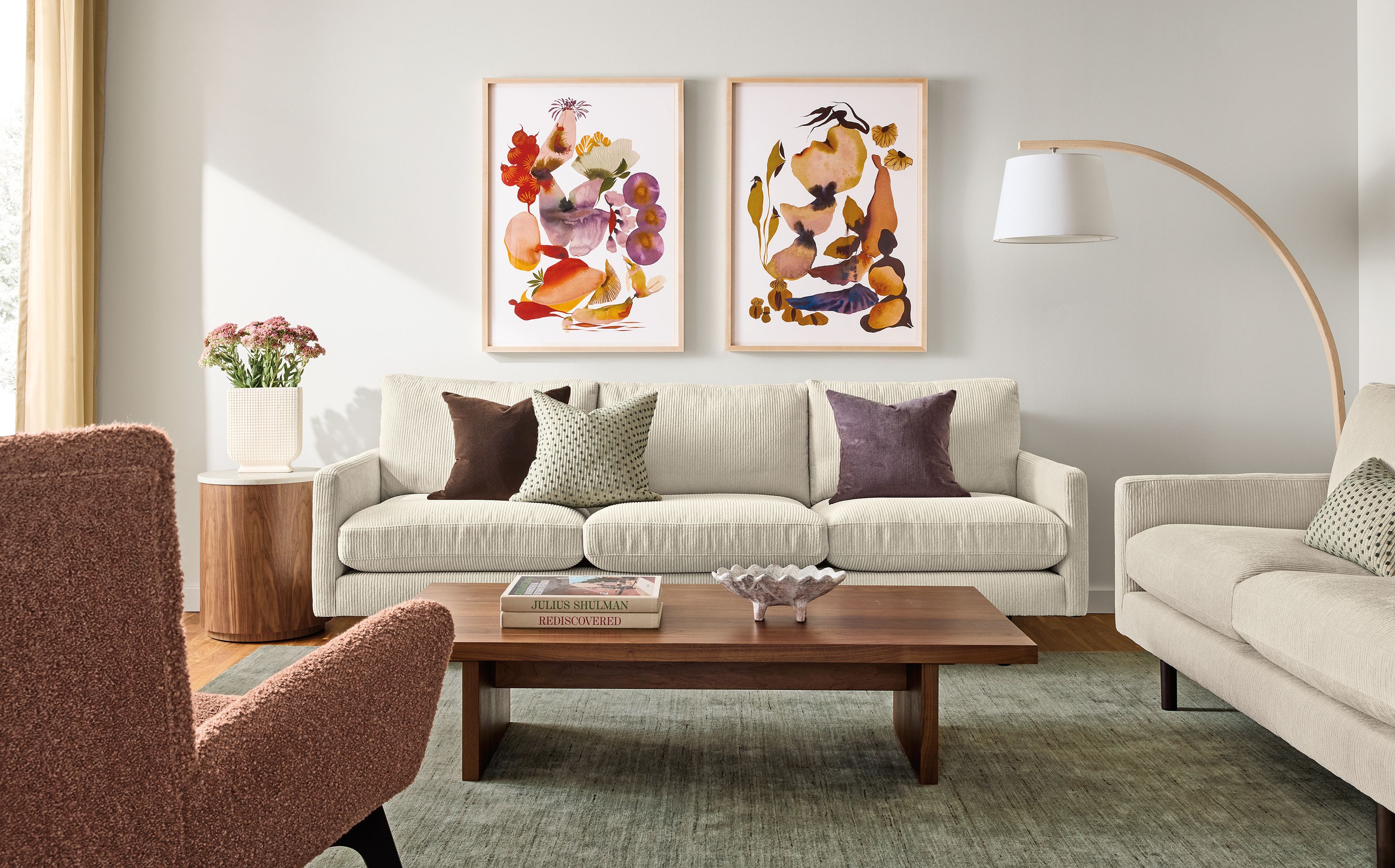 96" three-cushion sofa in Brava ivory fabric