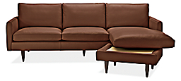 Detail of Jasper 96-wide Sofa with Right-Arm Chaise in Lecco Cognac Leather.