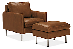 Jasper 30" Chair and Ottoman in Vento Leather with Metal Legs.