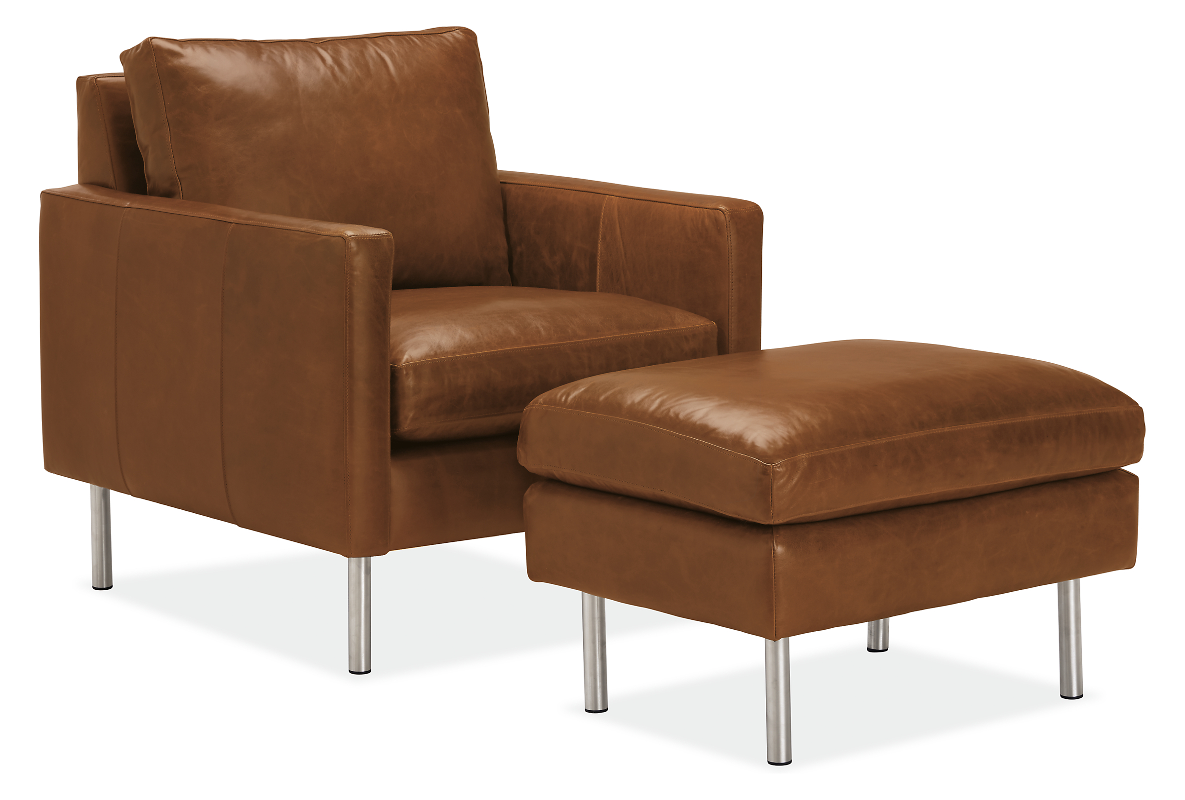 Jasper 30" Chair and Ottoman in Vento Leather with Metal Legs.