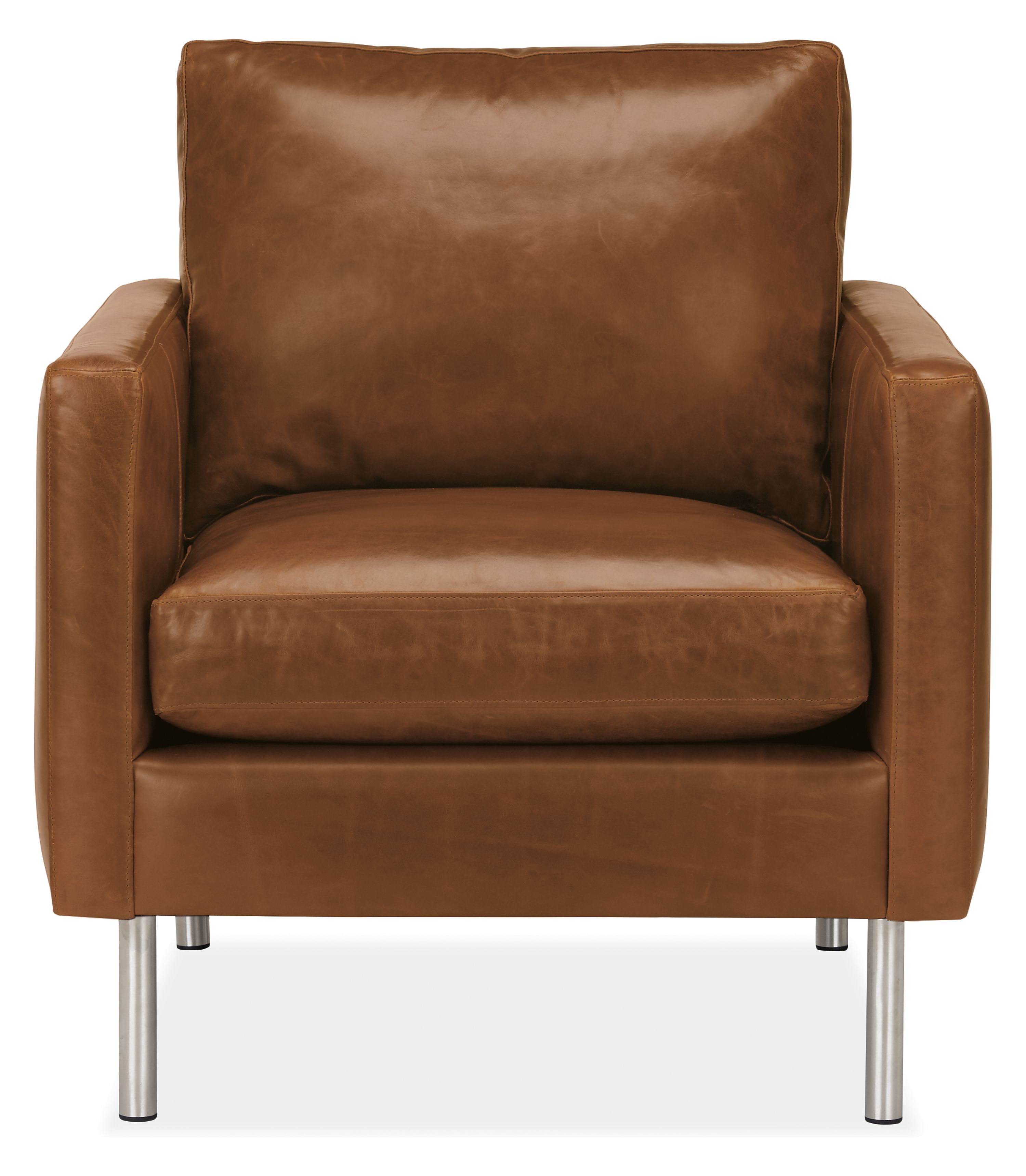 Front view of Jasper 30 Chair in Vento Leather with Metal Legs.