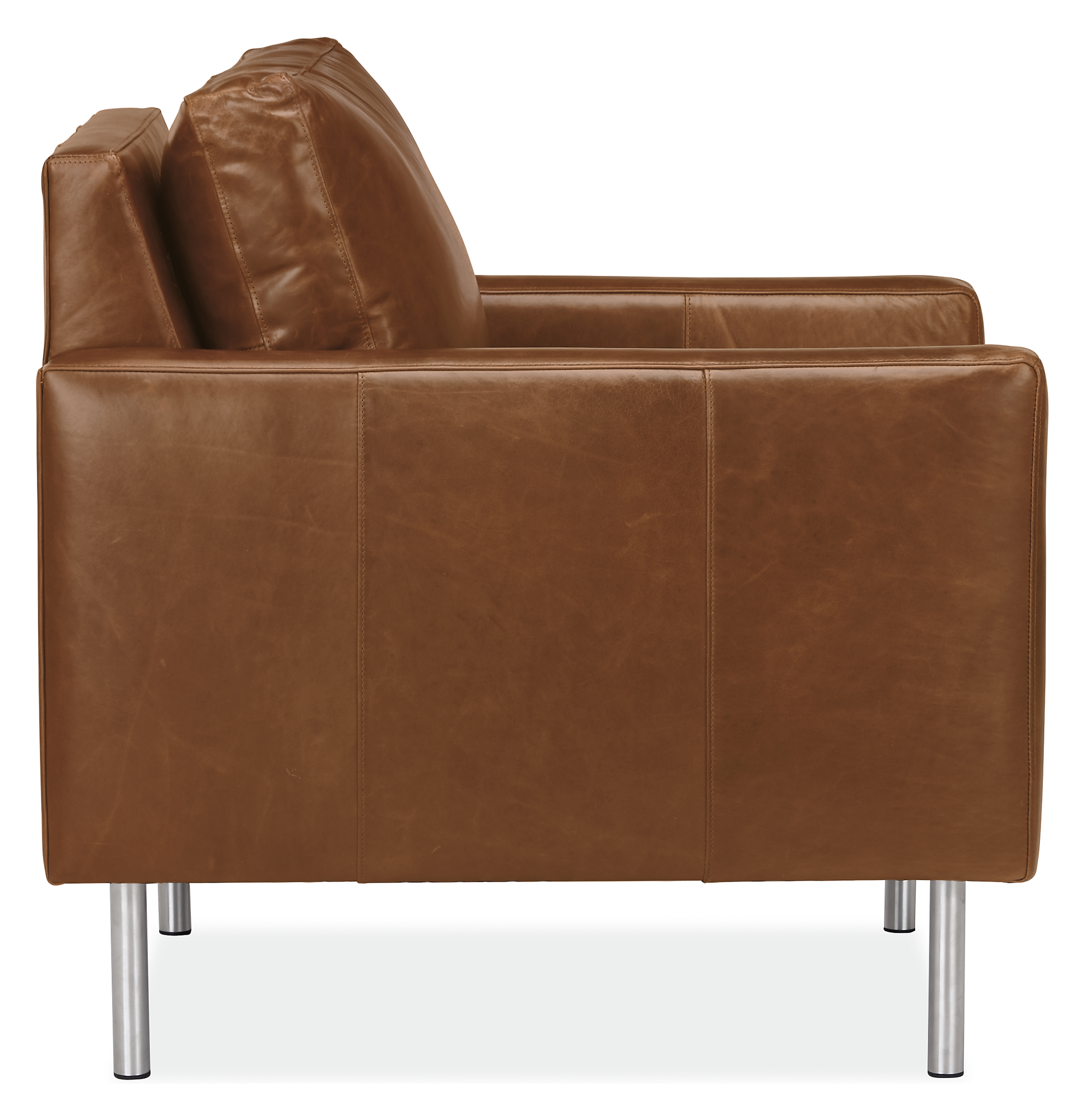 Side view of Jasper 30 Chair in Vento Leather with Metal Legs.