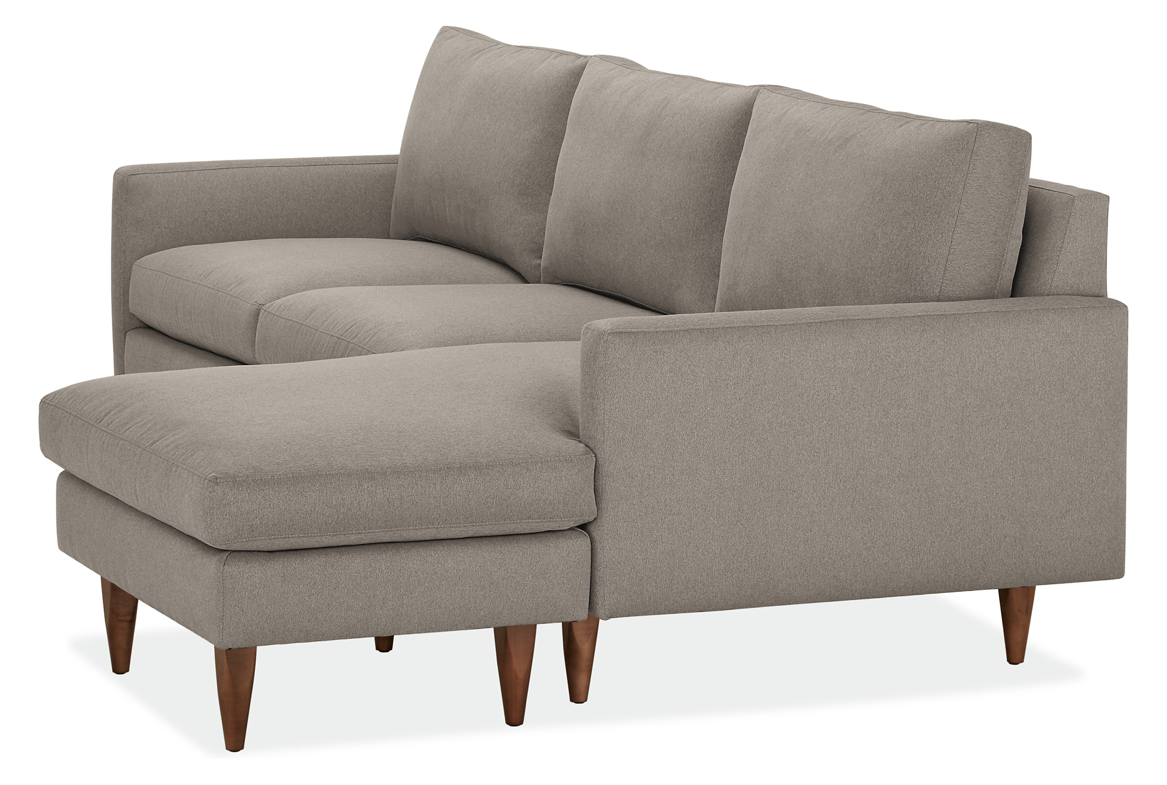 Detail of Jasper 96-wide Sofa with Reversible Chaise in Dawson Cement Fabric.