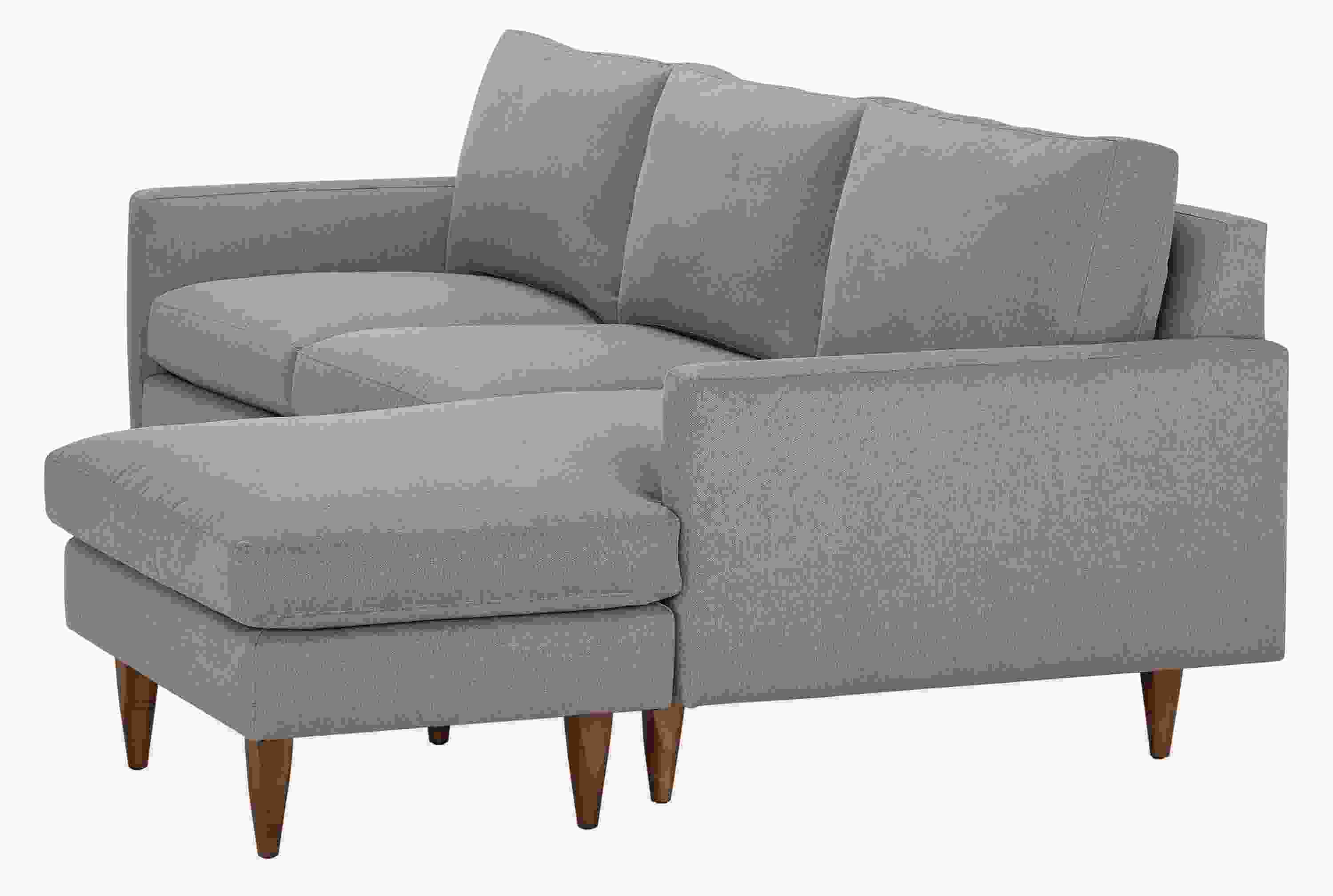 Detail of Jasper 96-wide Sofa with Reversible Chaise in Dawson Cement Fabric.