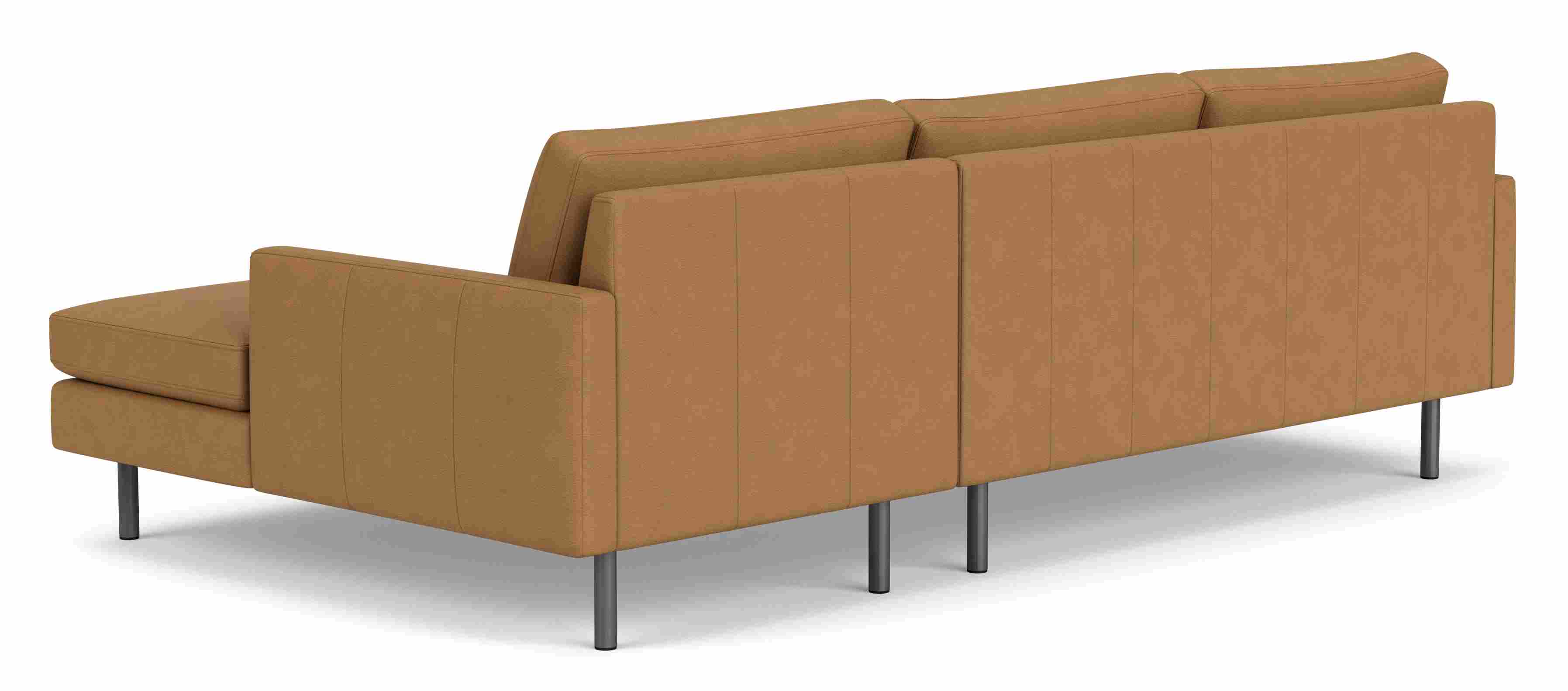 Back view of Jasper 104" Sofa with Right-Arm Chaise in Leather with Metal Legs