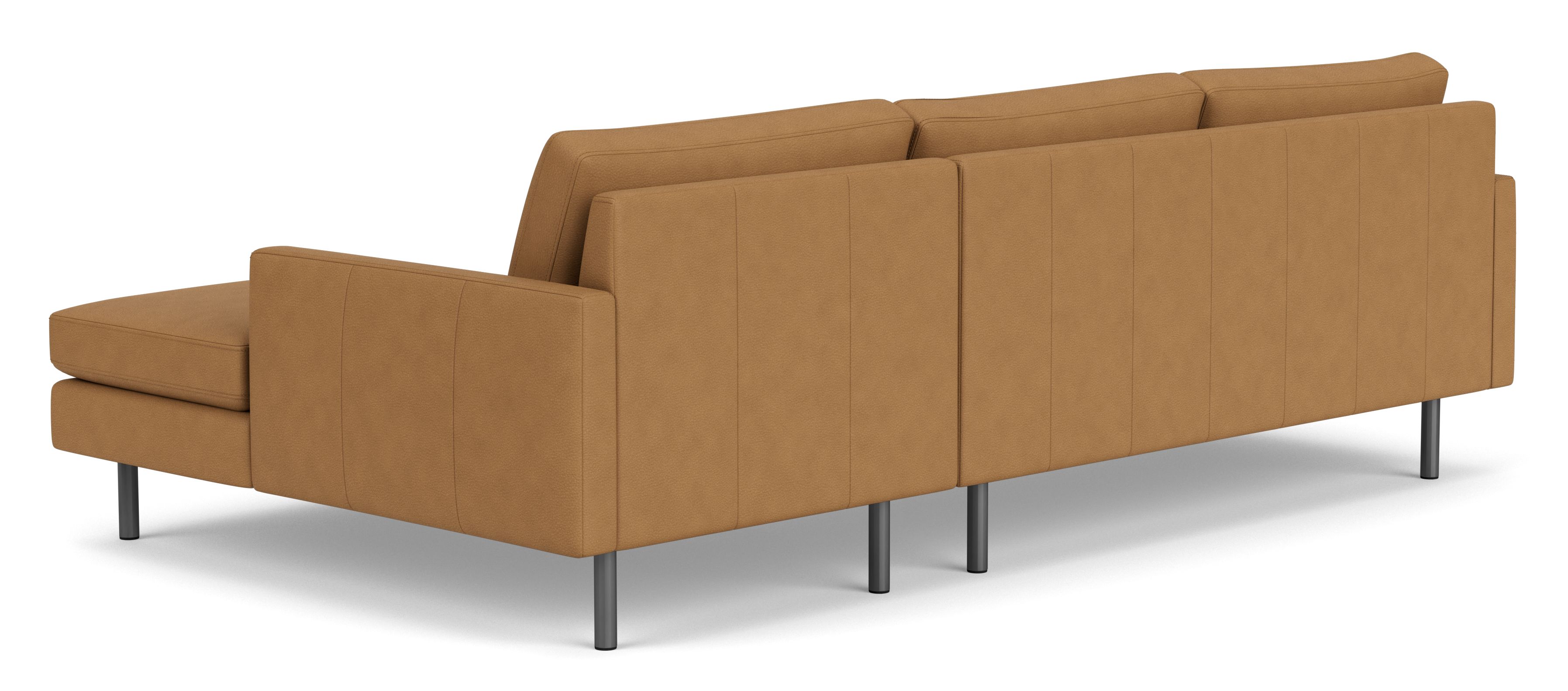Back view of Jasper 104" Sofa with Right-Arm Chaise in Leather with Metal Legs
