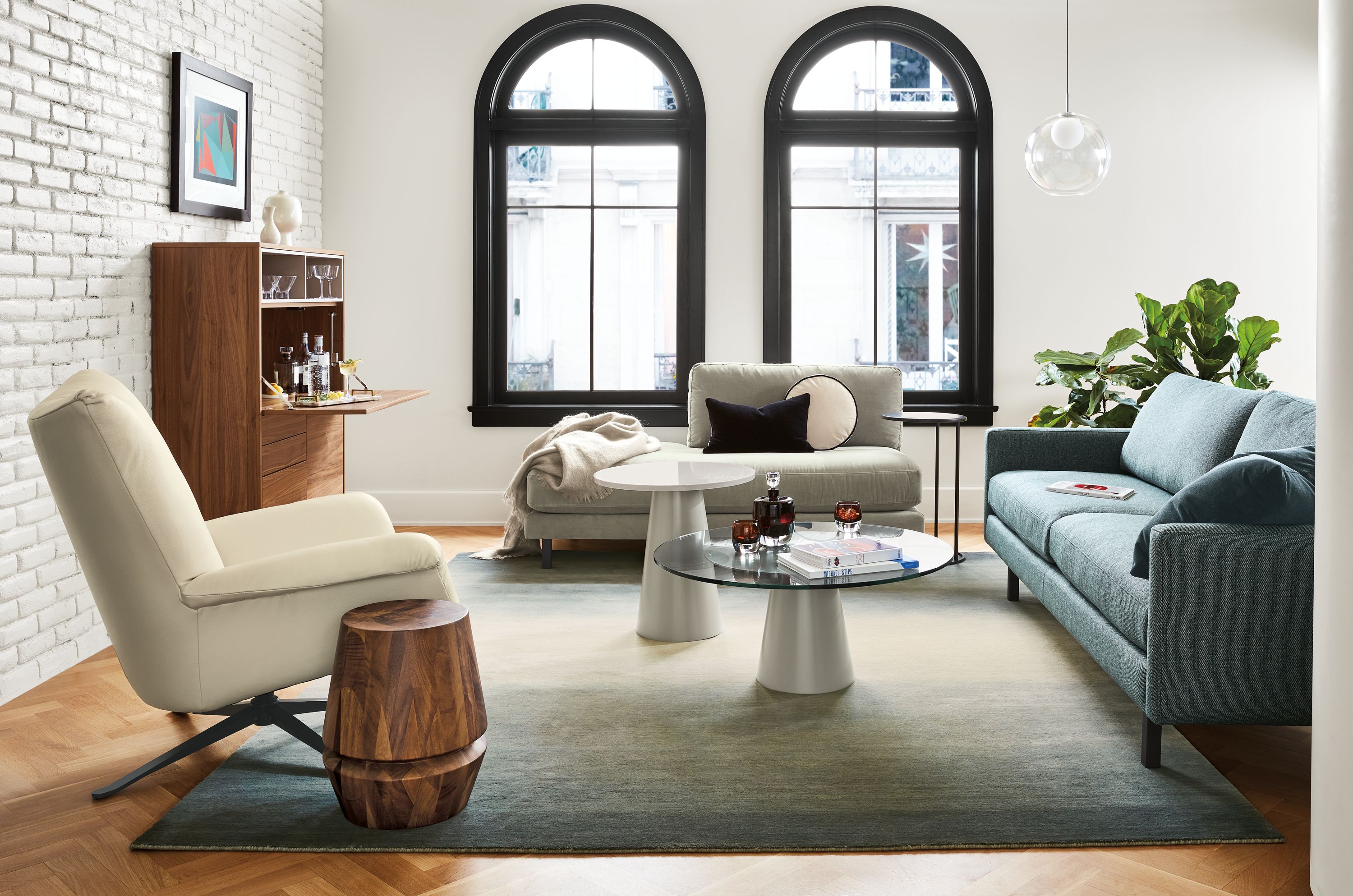 67" right-back sofa in Banks cement fabric with natural steel legs