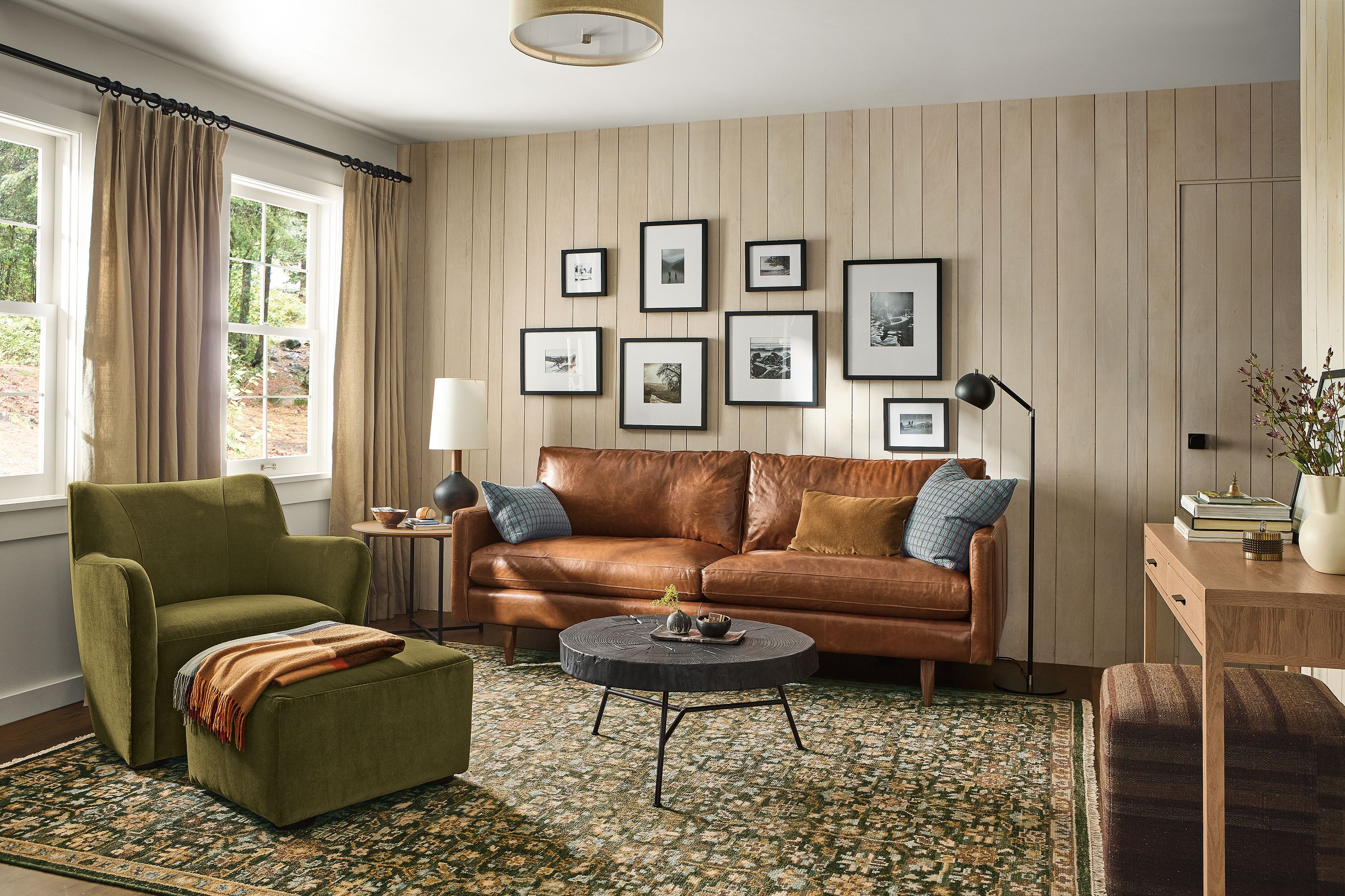 26"w ottoman in Redding olive fabric