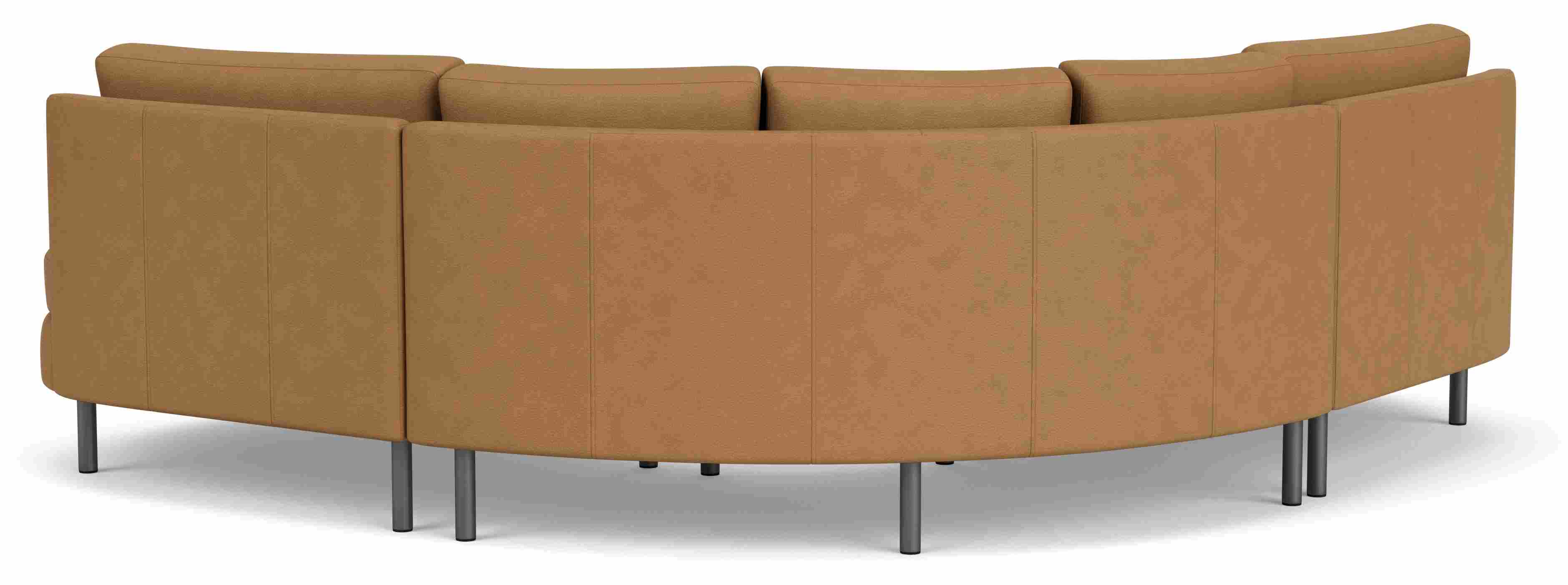 Back view of Jasper 100x100" Three-Piece Curved Sectional in Leather with Metal Legs