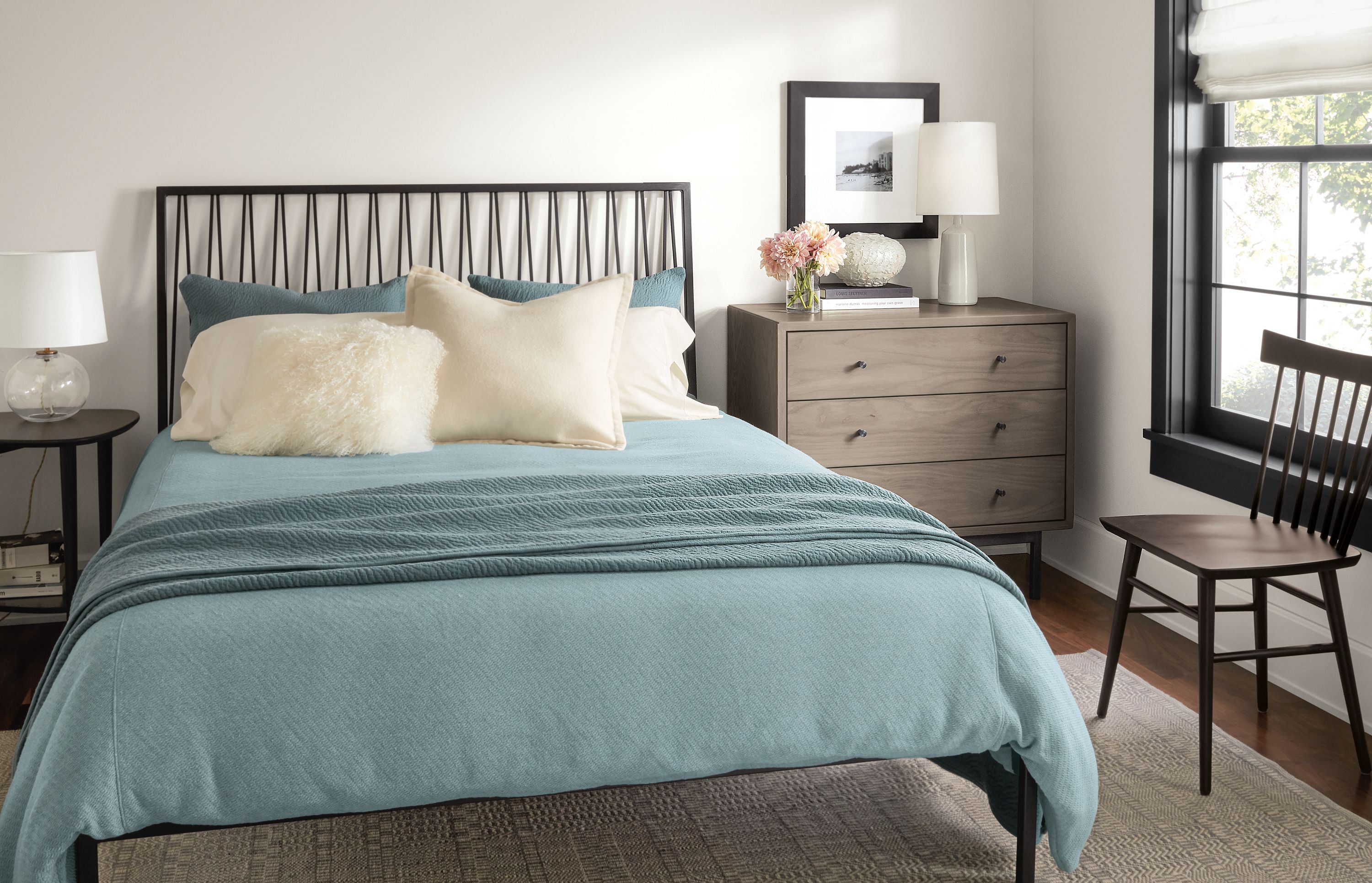 Queen bed in natural steel