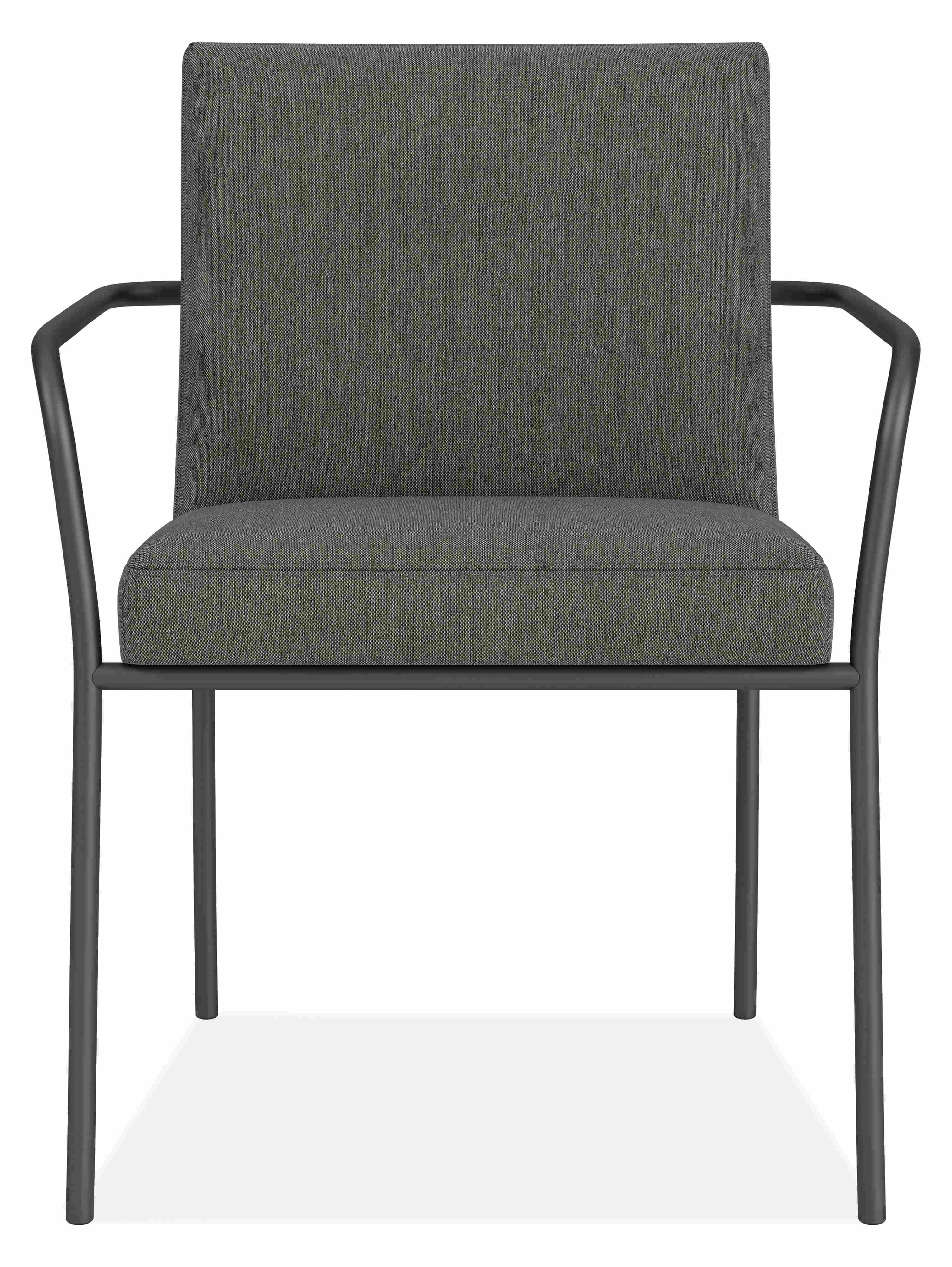 Front view of Joel Arm Chair in Pelham Grey Fabric and Graphite frame.