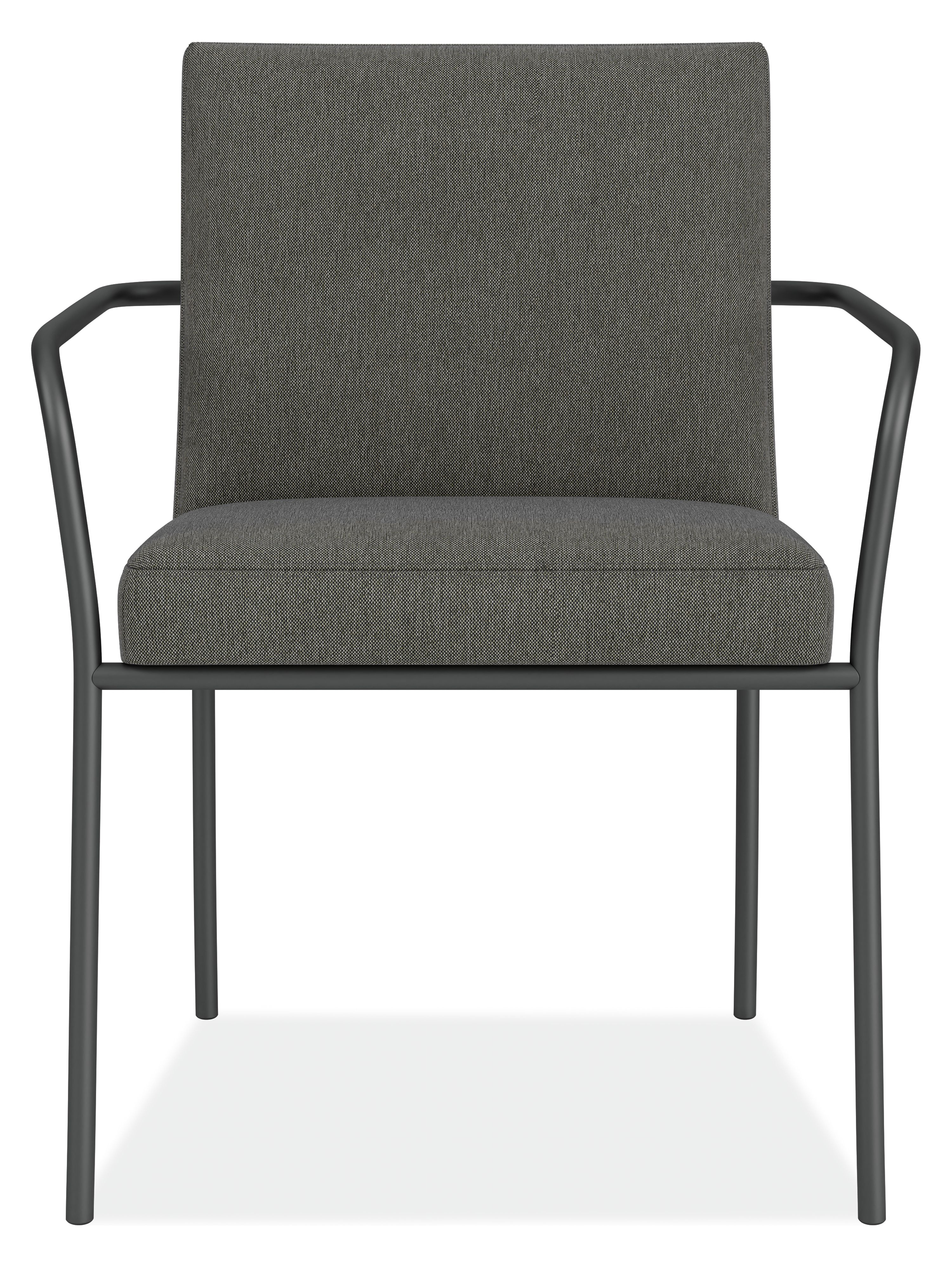 Front view of Joel Arm Chair in Pelham Grey Fabric and Graphite frame.