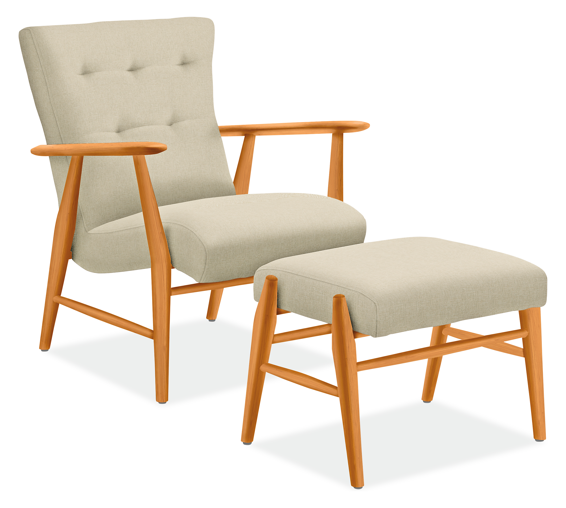 Jonas Lounge Chair and Ottoman in Sumner Fabric.