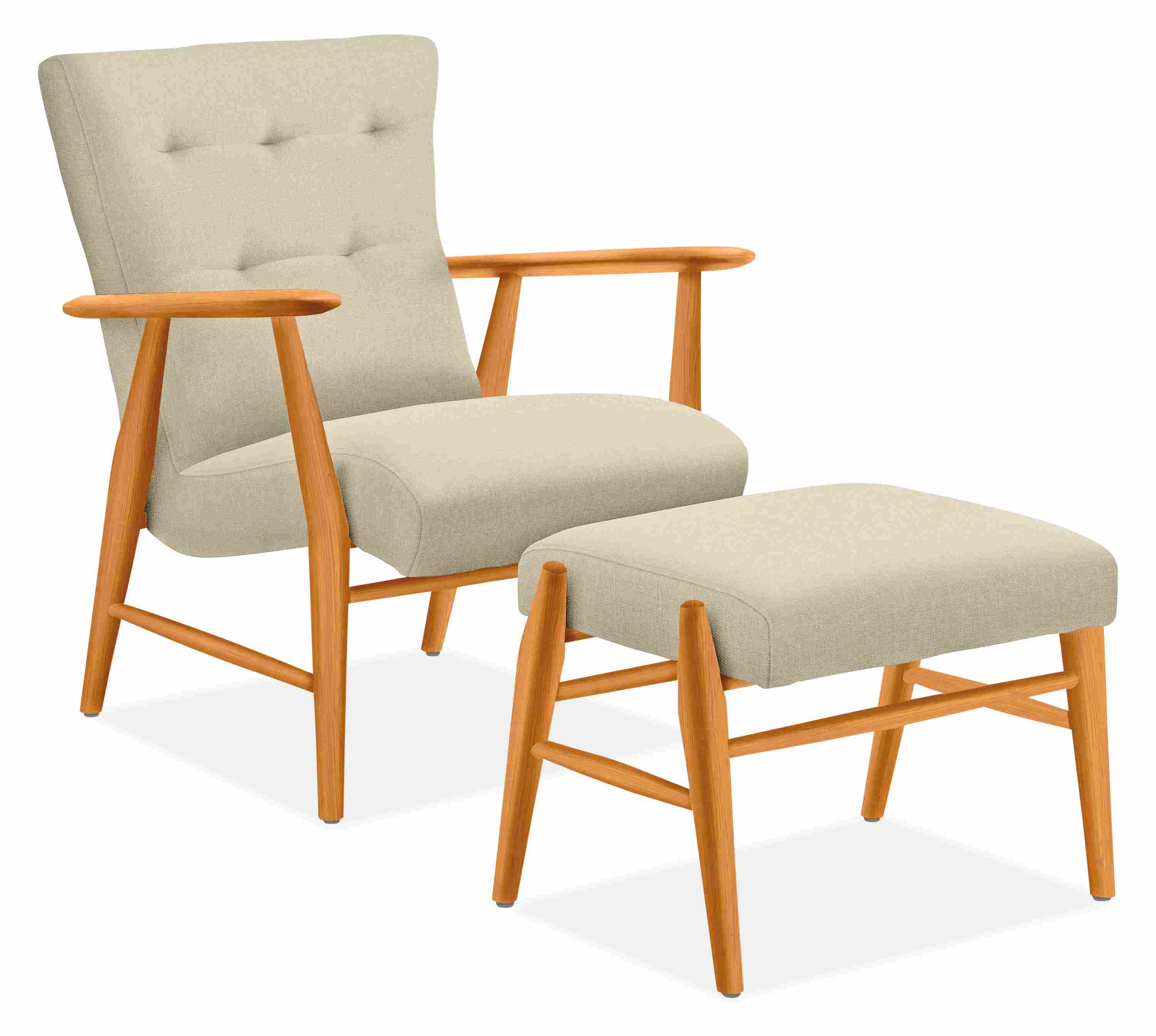 Jonas Lounge Chair and Ottoman in Sumner Fabric.