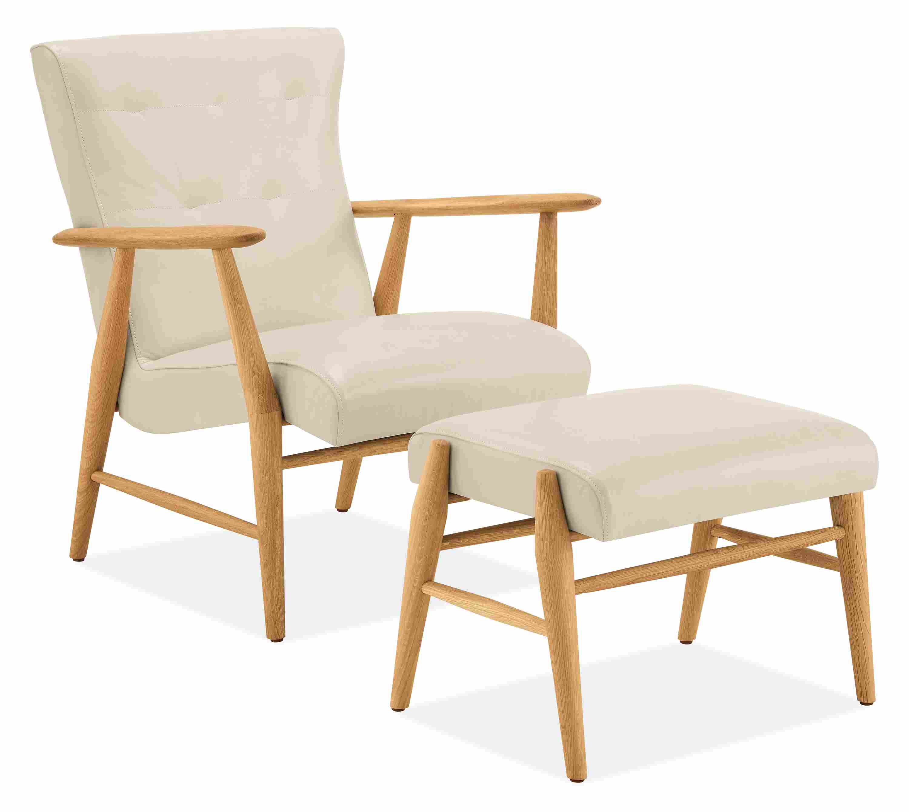 Detail of Jonas leather chair and ottoman.