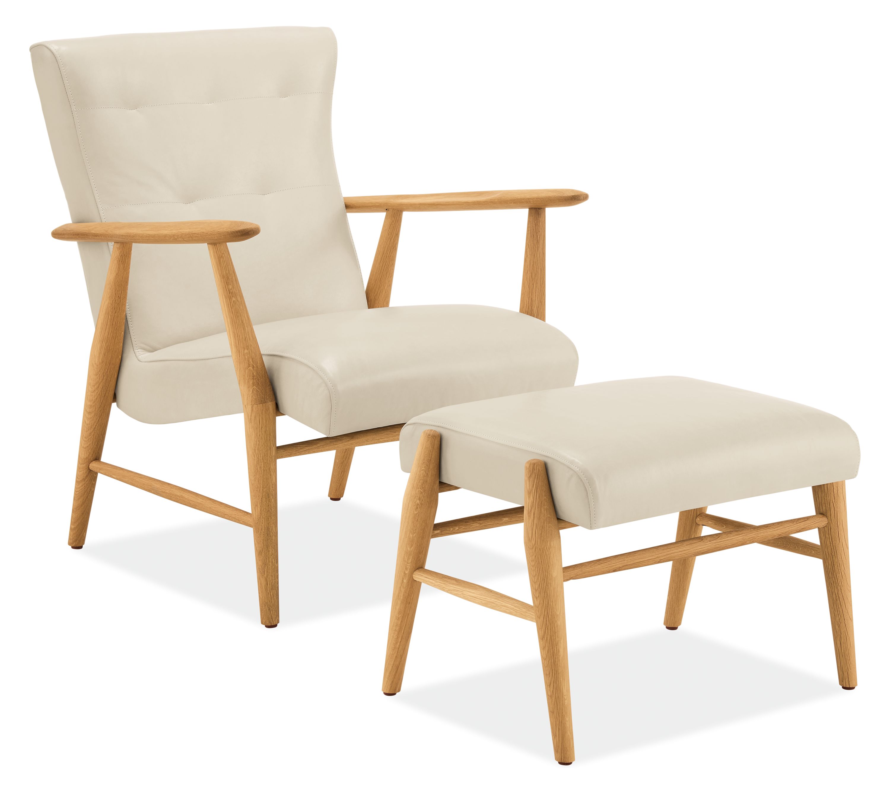 Detail of Jonas leather chair and ottoman.