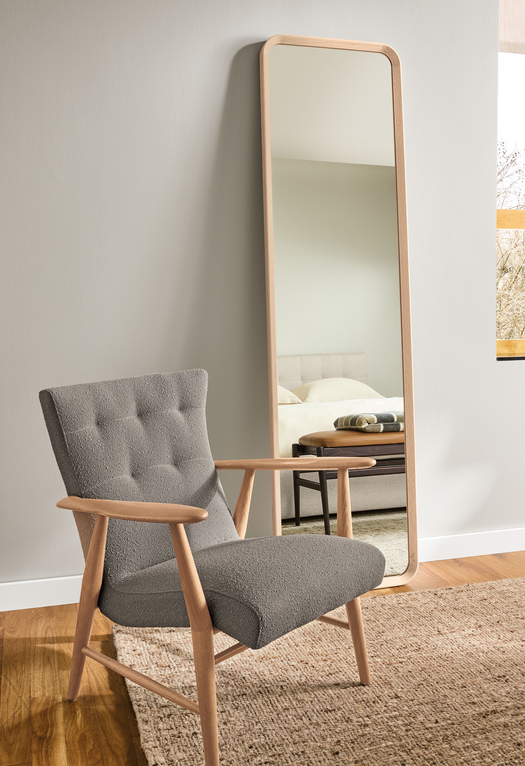 21w 77h floor mirror in oak with salt stain