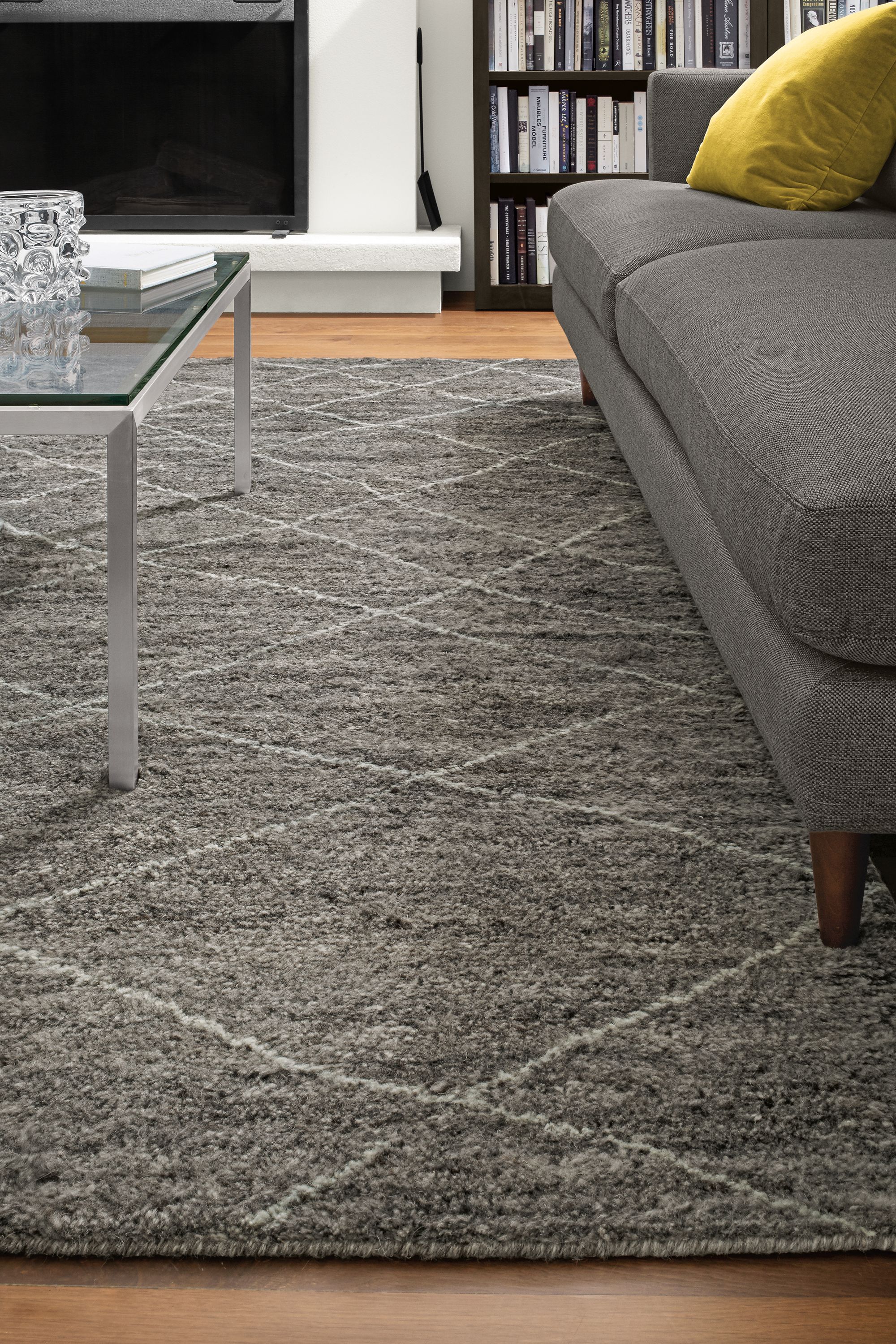 Detail of Kalindi rug in charcoal.