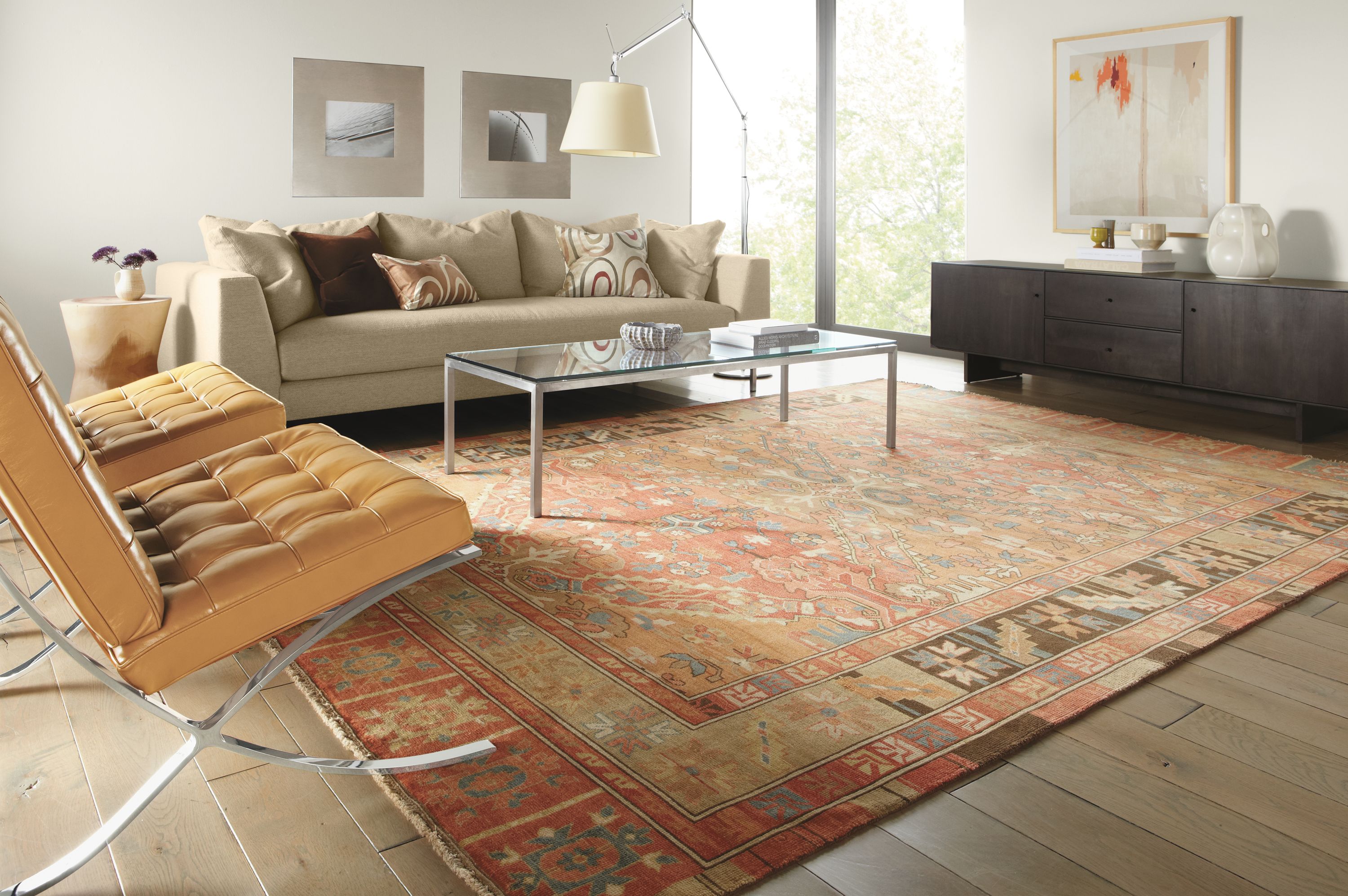 Detail of Kayseri rug in terra cotta.