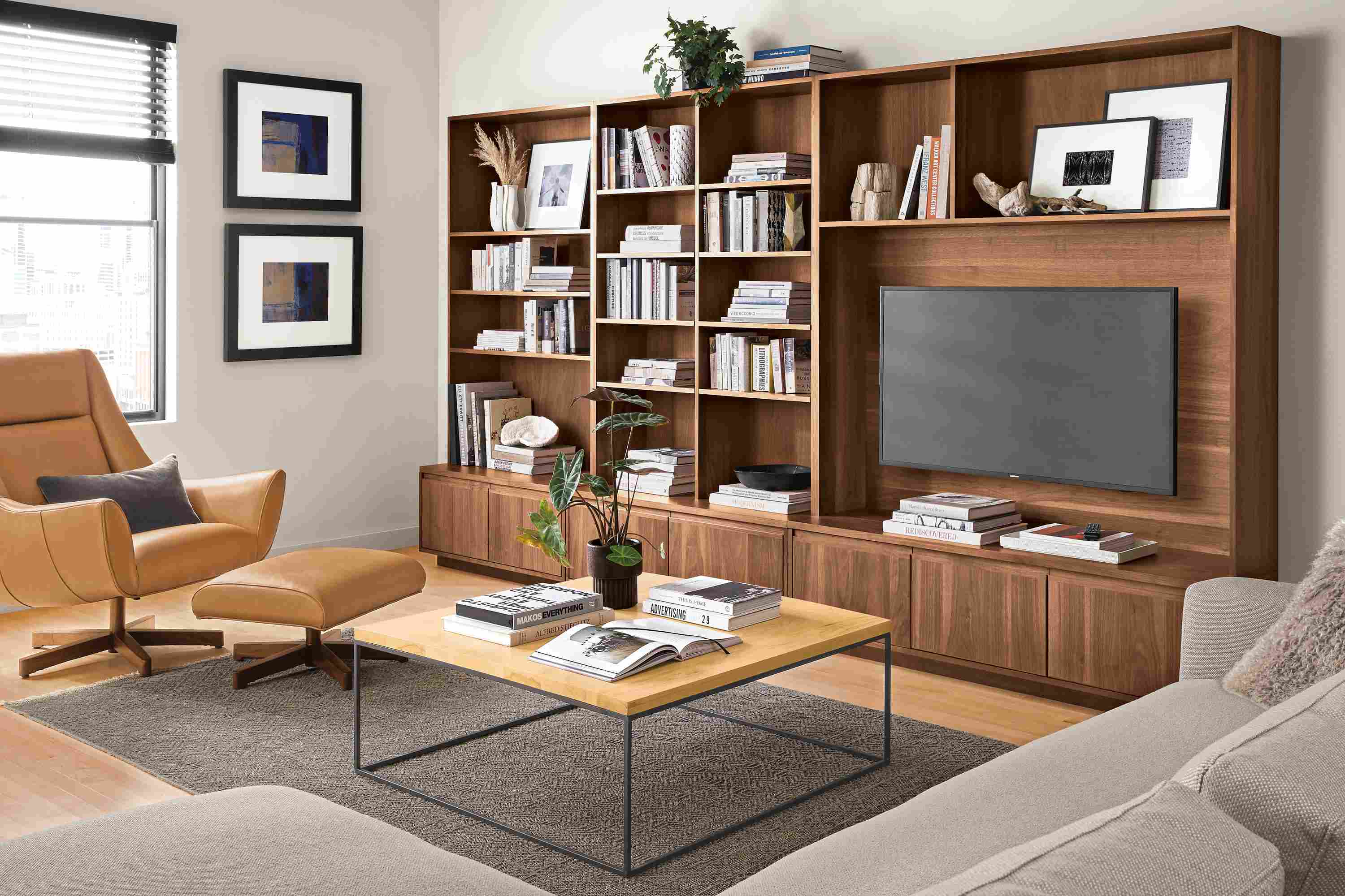 Side detail of Keaton wall unit in walnut.