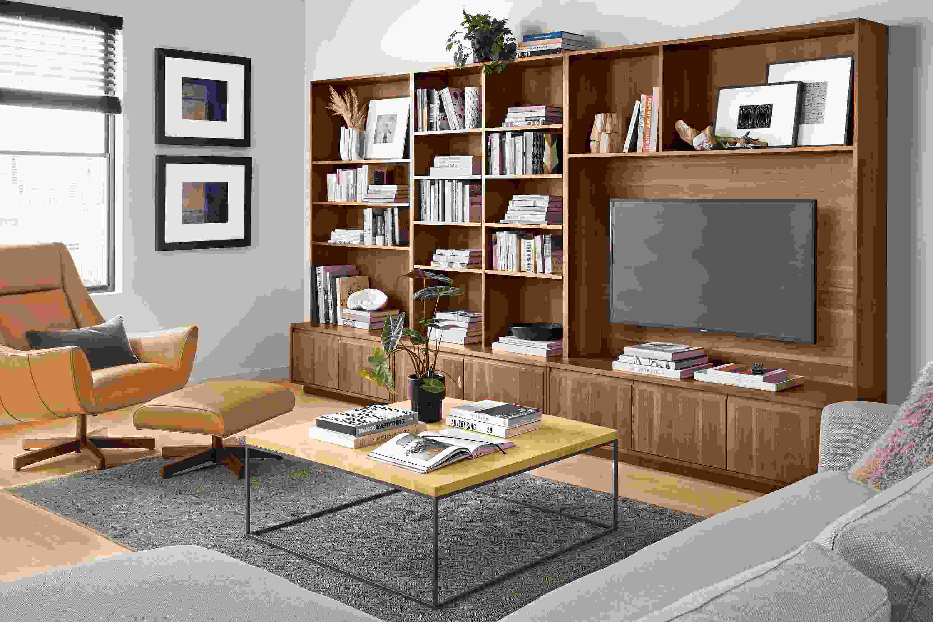 Side detail of Keaton wall unit in walnut.