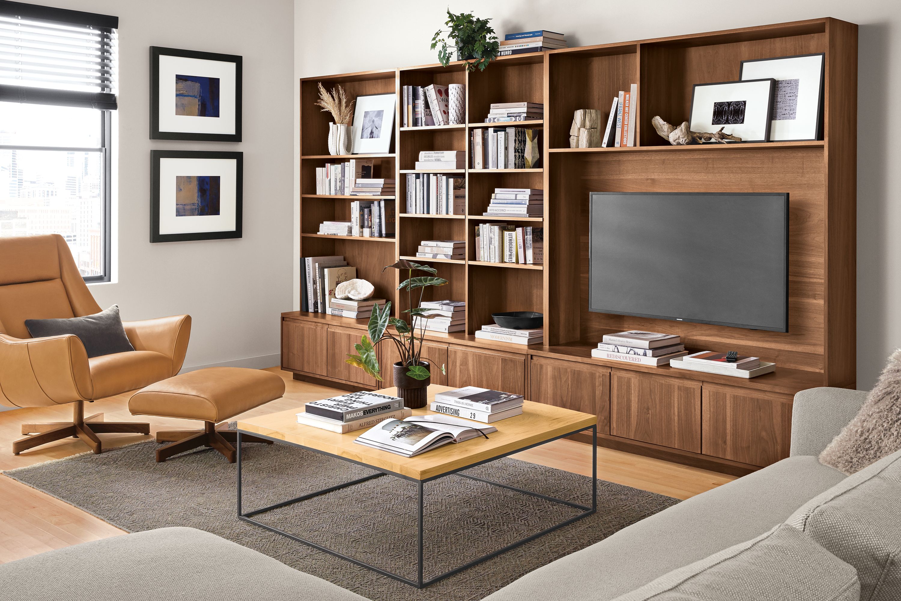 Side detail of Keaton wall unit in walnut.