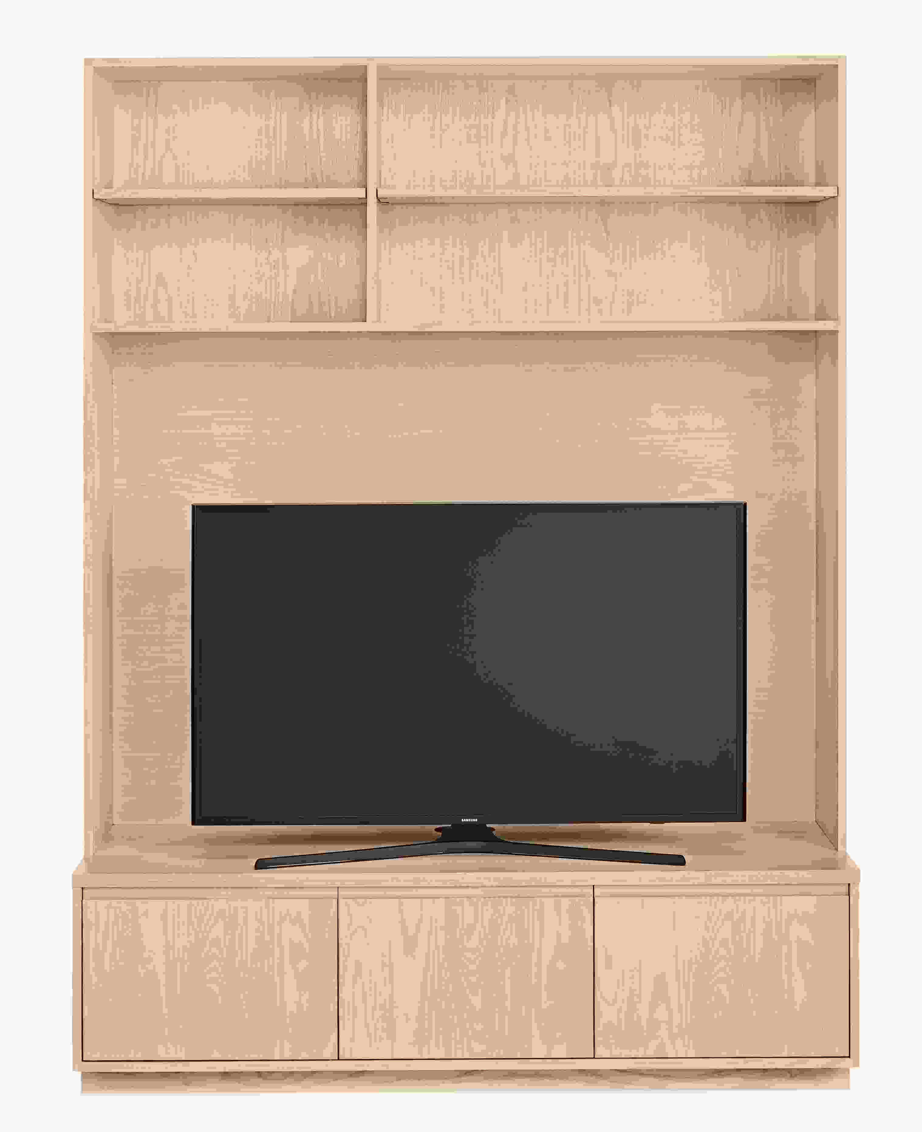 Propped detail of Keaton Media Bookcase with TV.