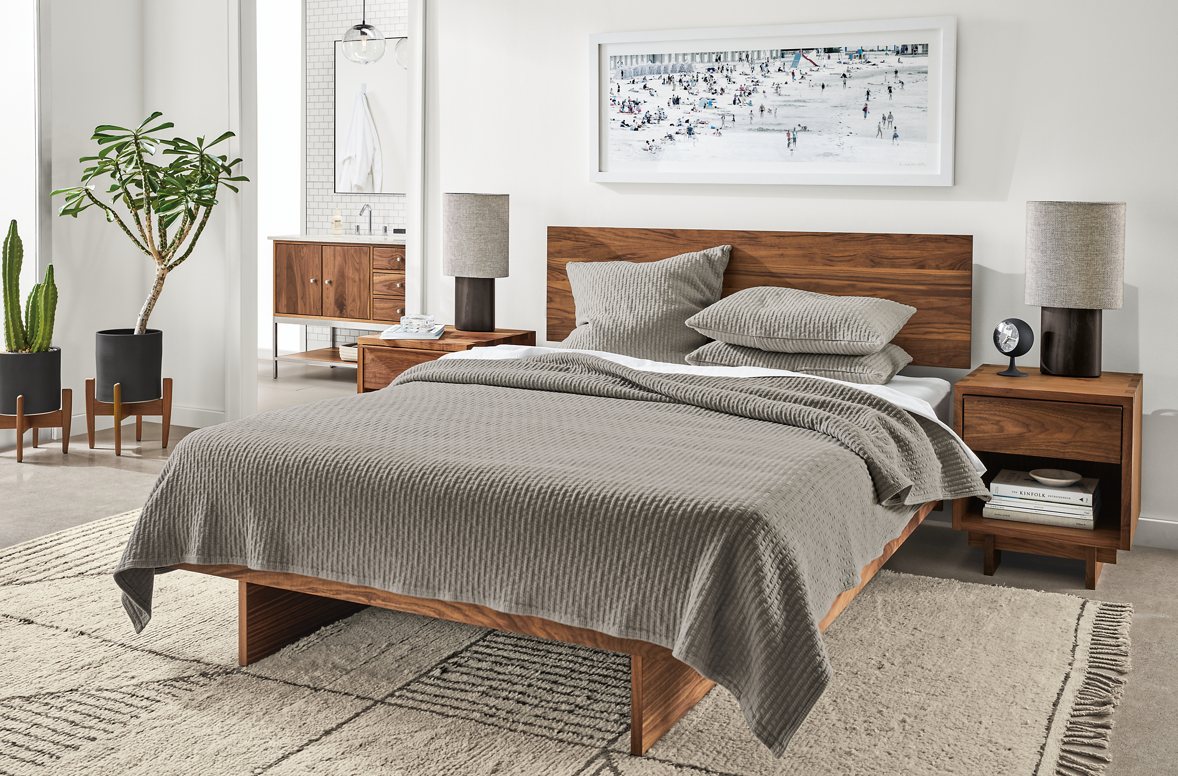 Kennewick grey coverlet on Hudson bed.