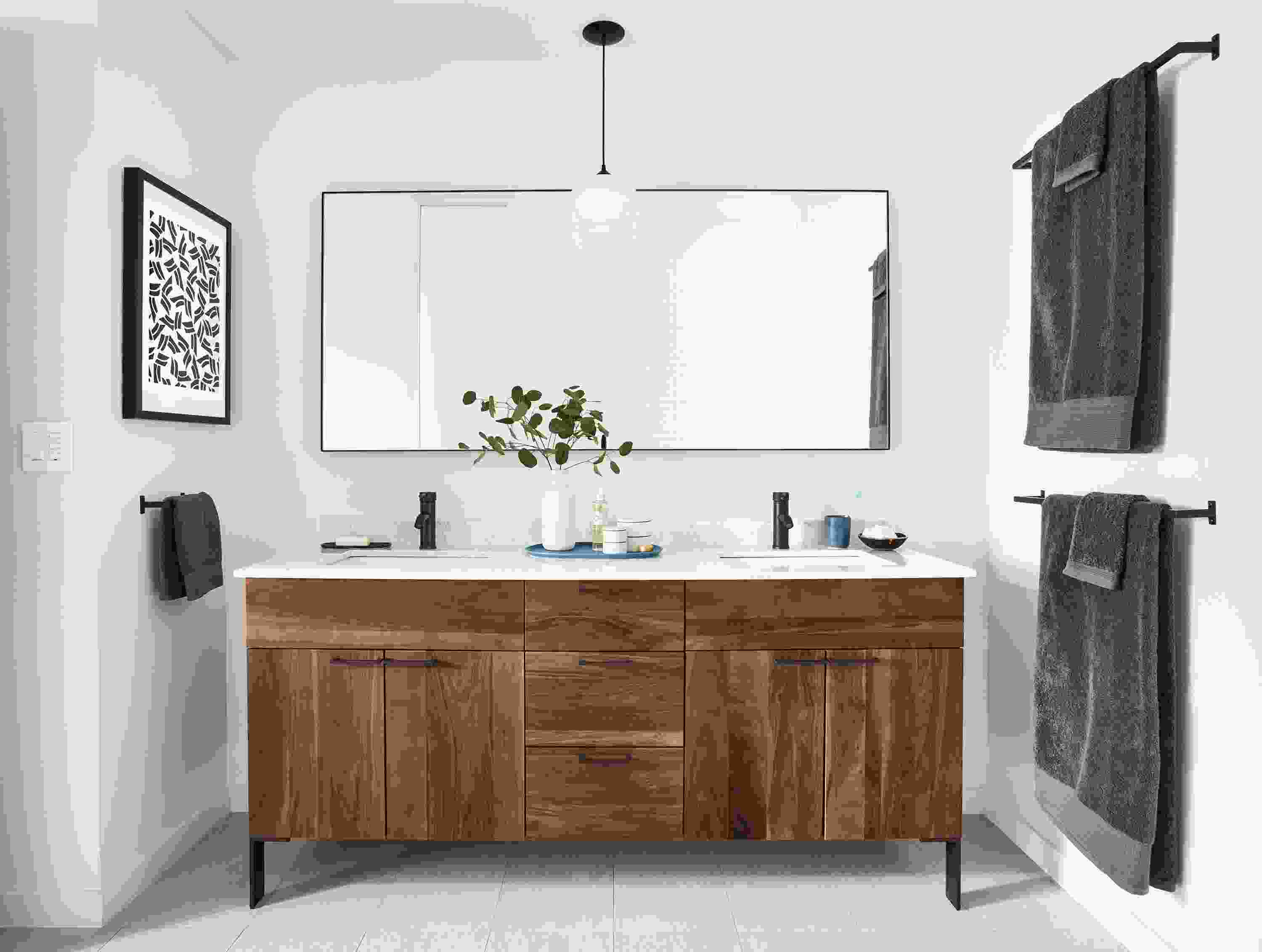 Detail of Kenwood 72w vanity in walnut.
