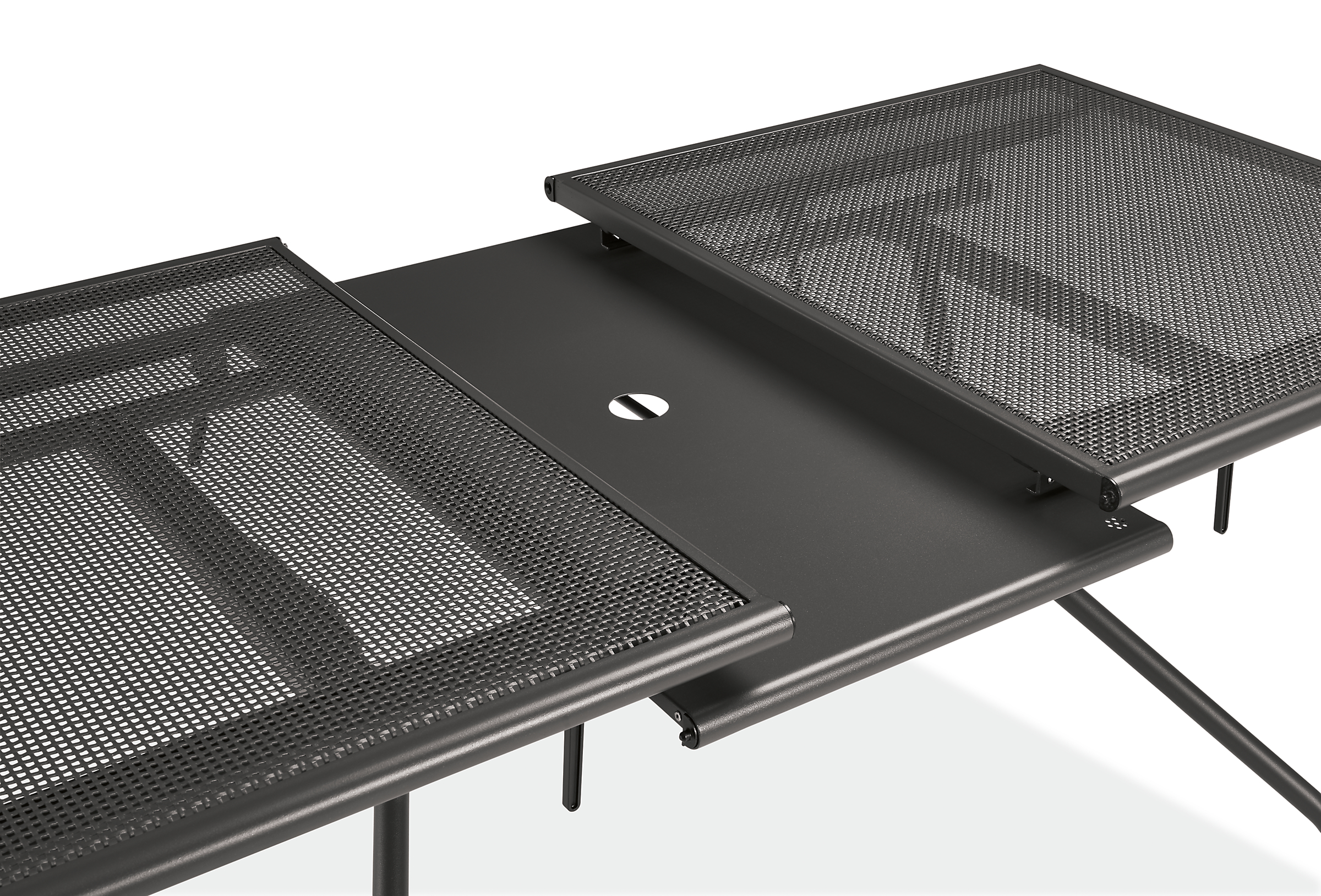 Detail of Kona 63w 36d 30h Extension Table with One 20" Leaf in Graphite.