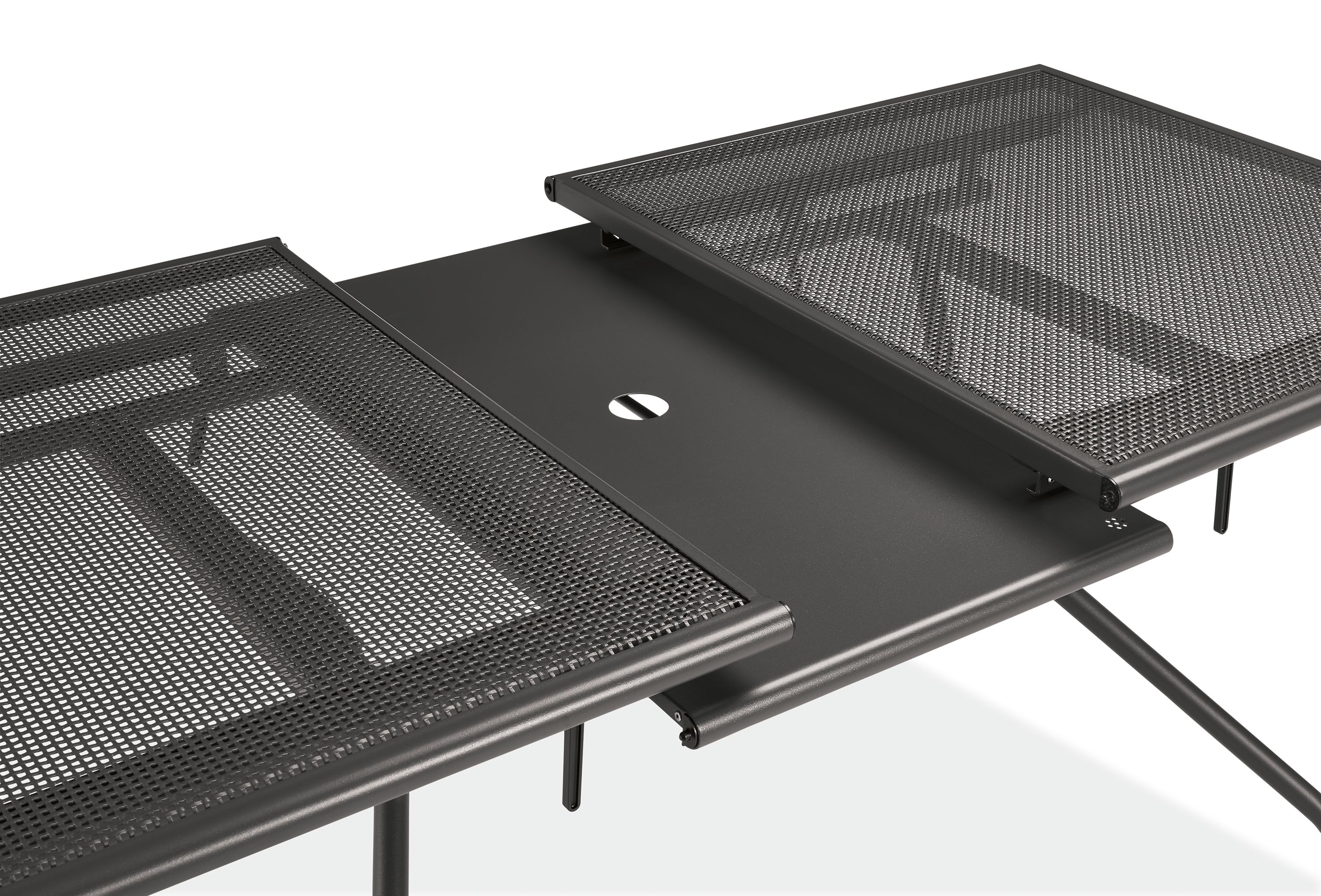 Detail of Kona 63w 36d 30h Extension Table with One 20 Leaf in Graphite.